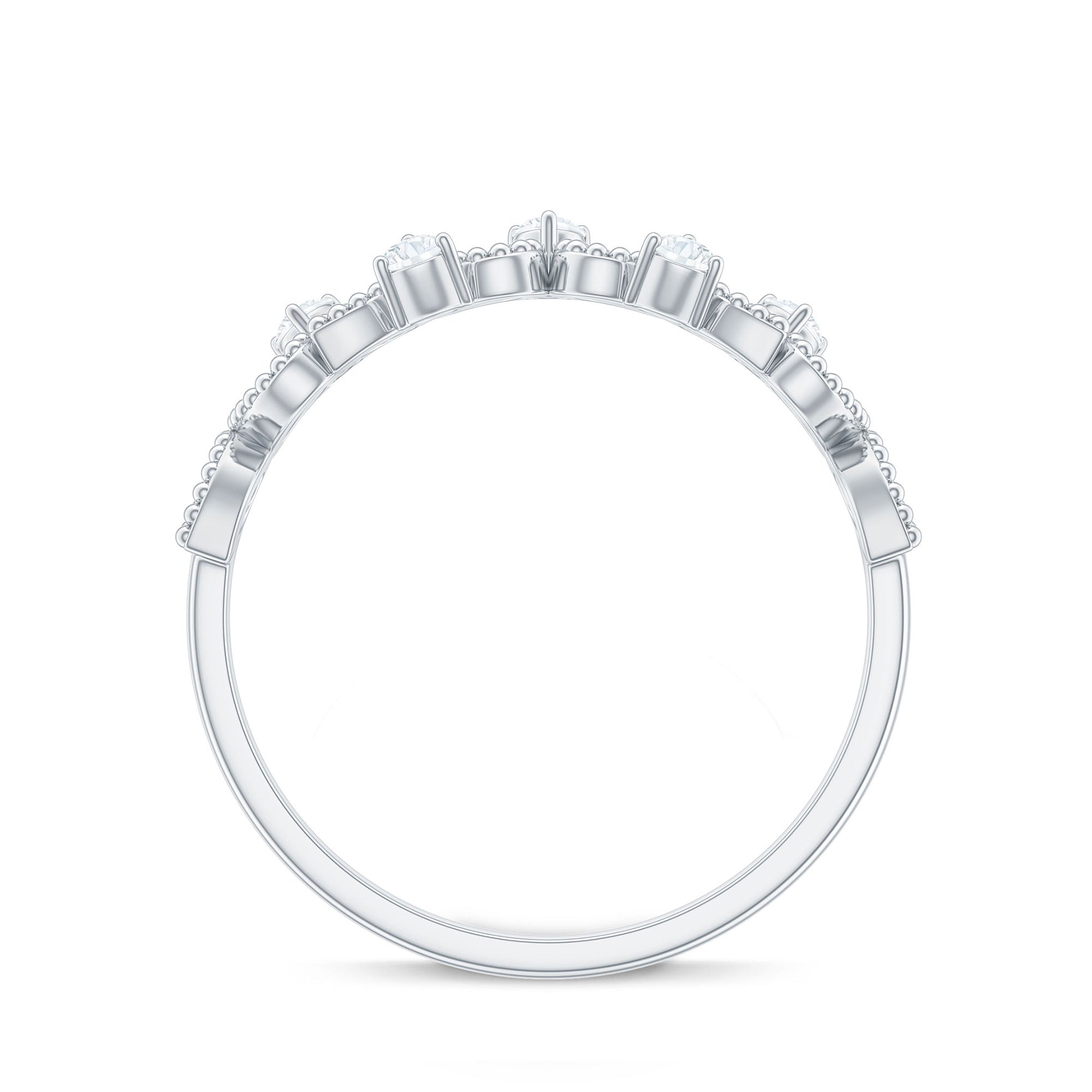 Natural Diamond Half Eternity Band with Beaded Detailing