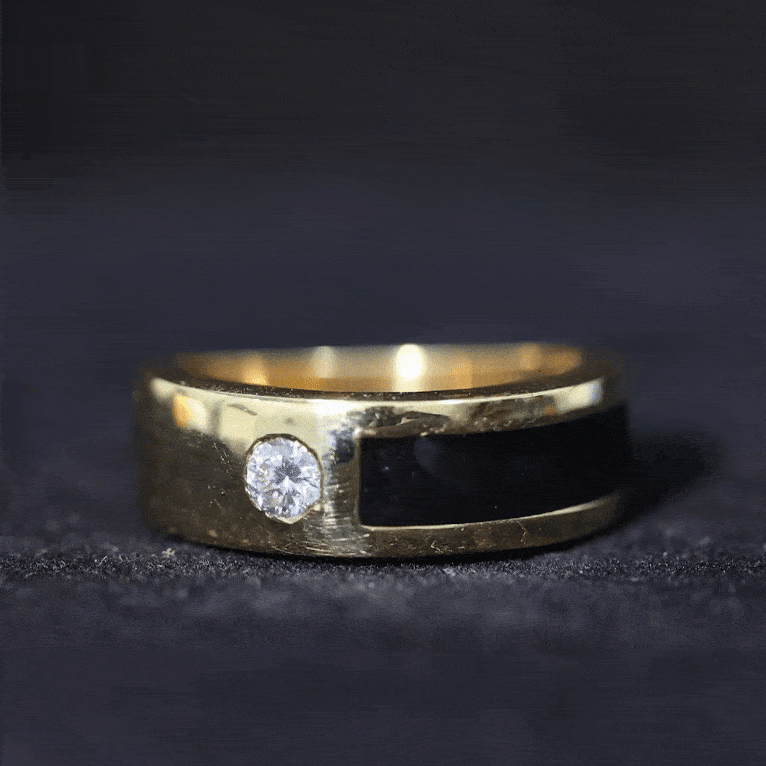 Classic Moissanite Mens Wedding Band with Black Enamel