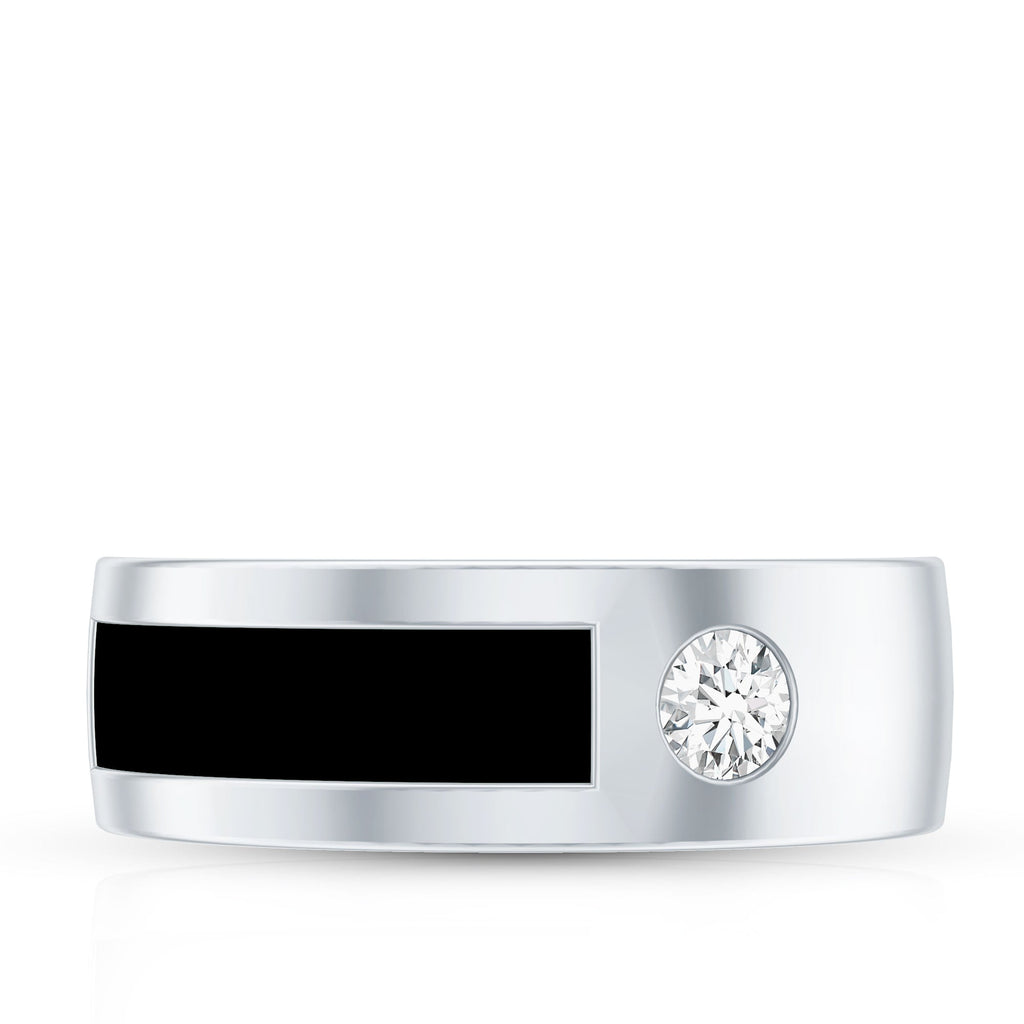 Classic Moissanite Mens Wedding Band with Black Enamel