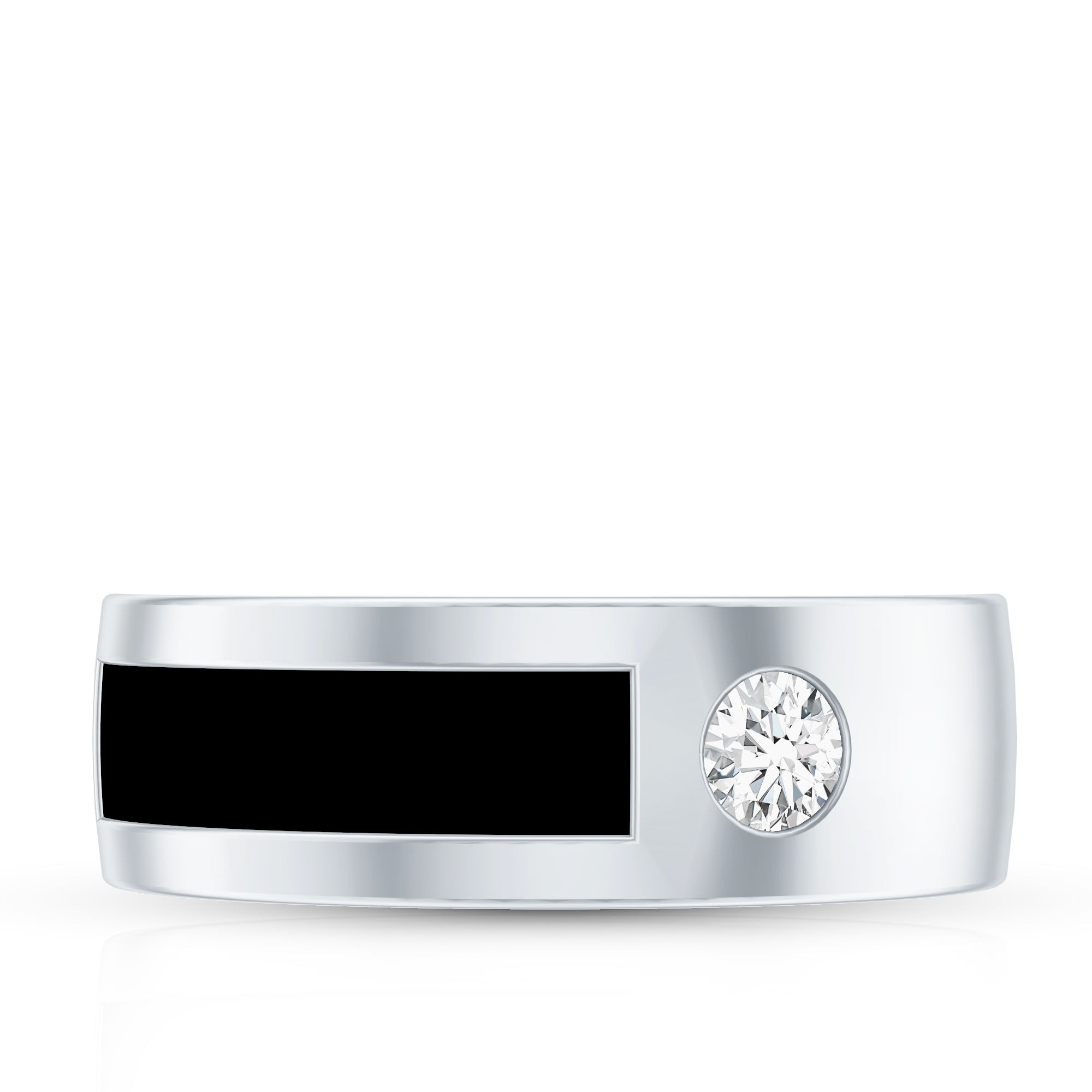 Classic Moissanite Mens Wedding Band with Black Enamel