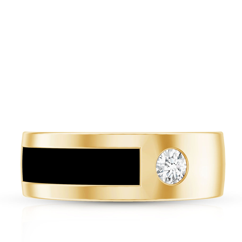 Classic Moissanite Mens Wedding Band with Black Enamel