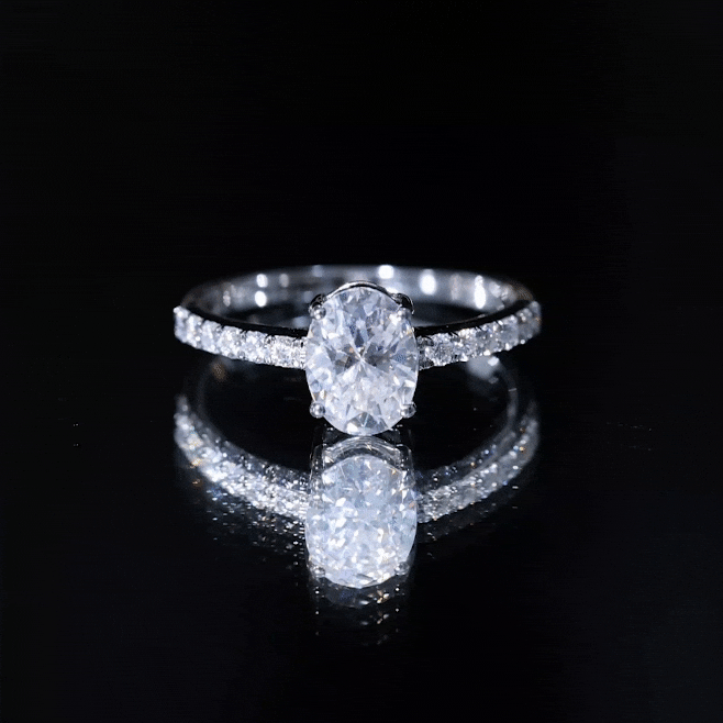 Certified 6X8 MM Moissanite Oval Engagement Ring With Side Stones