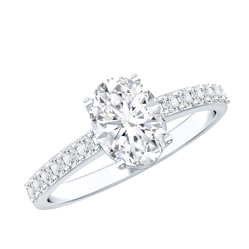Certified 6X8 MM Moissanite Oval Engagement Ring With Side Stones
