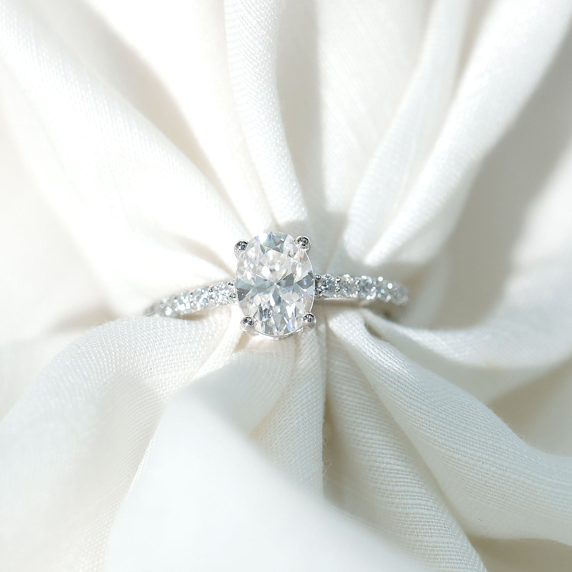 Certified 6X8 MM Moissanite Oval Engagement Ring With Side Stones