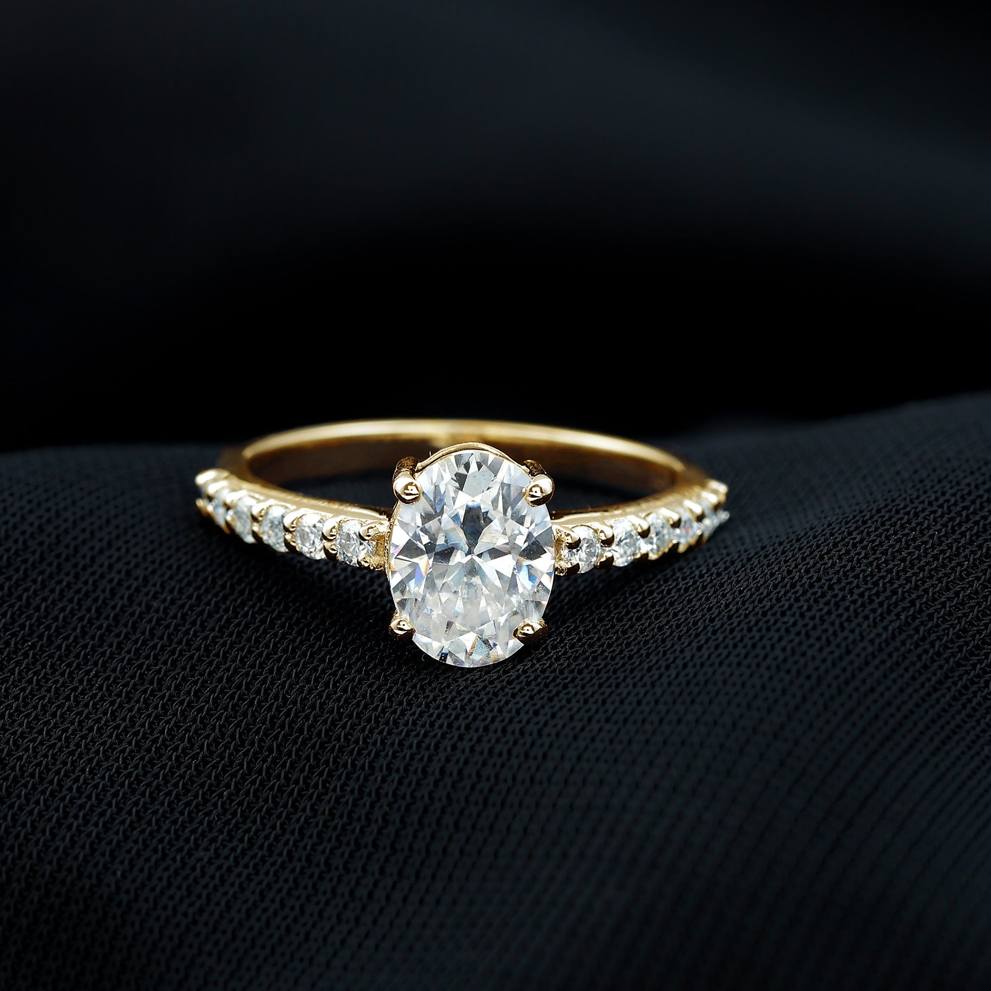 Certified 6X8 MM Moissanite Oval Engagement Ring With Side Stones
