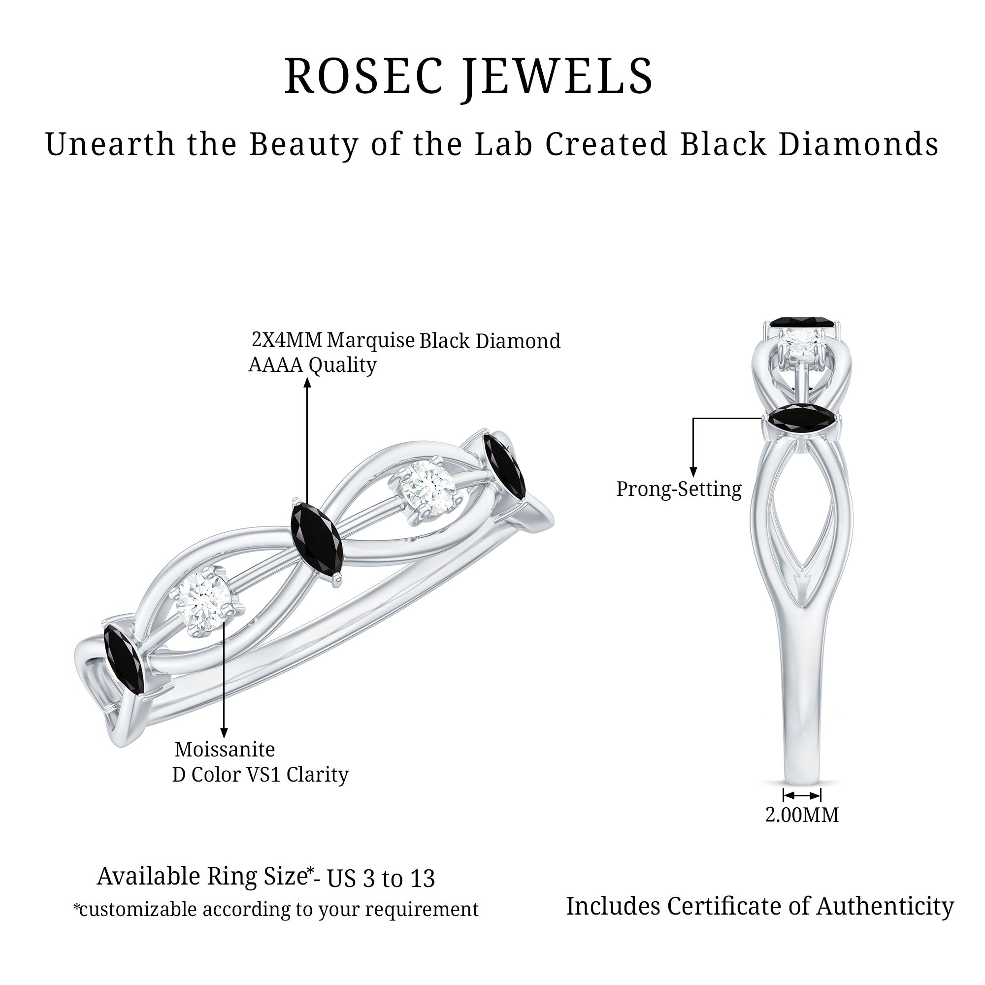 Lab Created Black Diamond Promise Ring with Moissanite