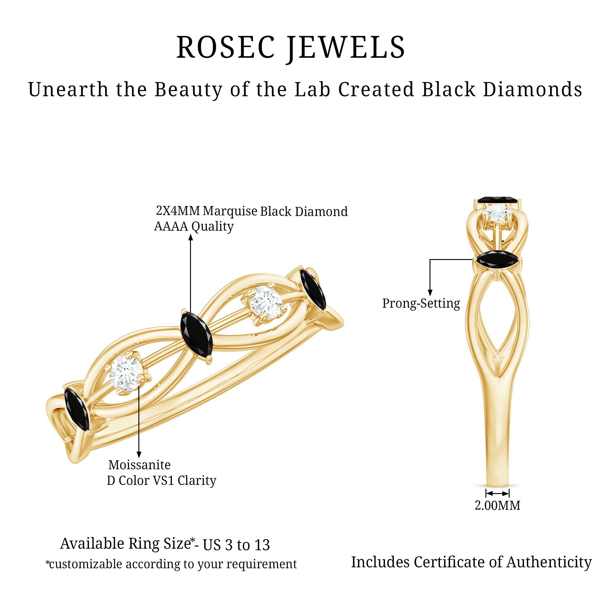 Lab Created Black Diamond Promise Ring with Moissanite