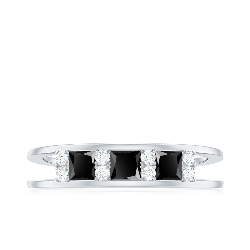Princess Cut Lab Created Black Diamond Band Ring with Diamond