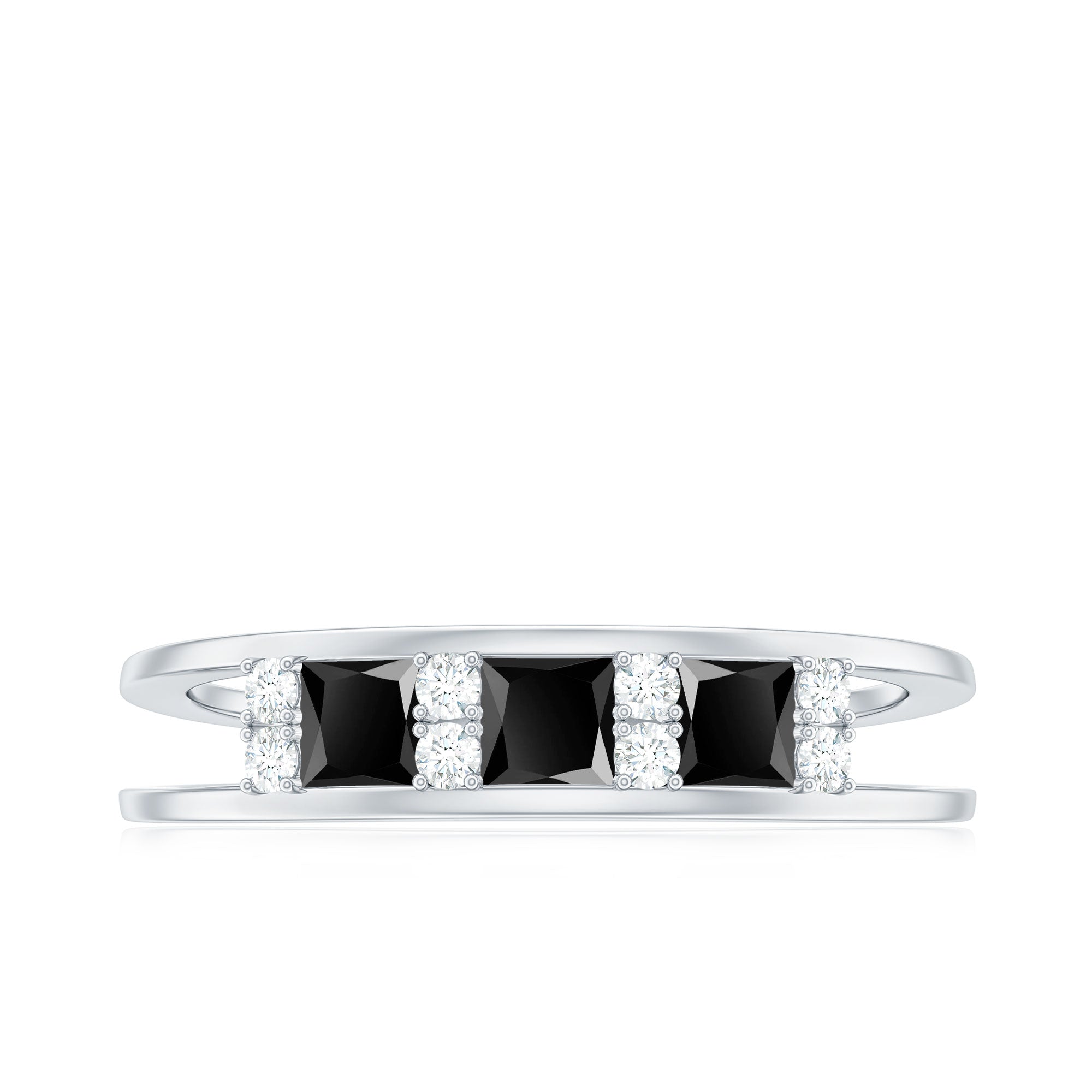 Princess Cut Lab Created Black Diamond Band Ring with Diamond