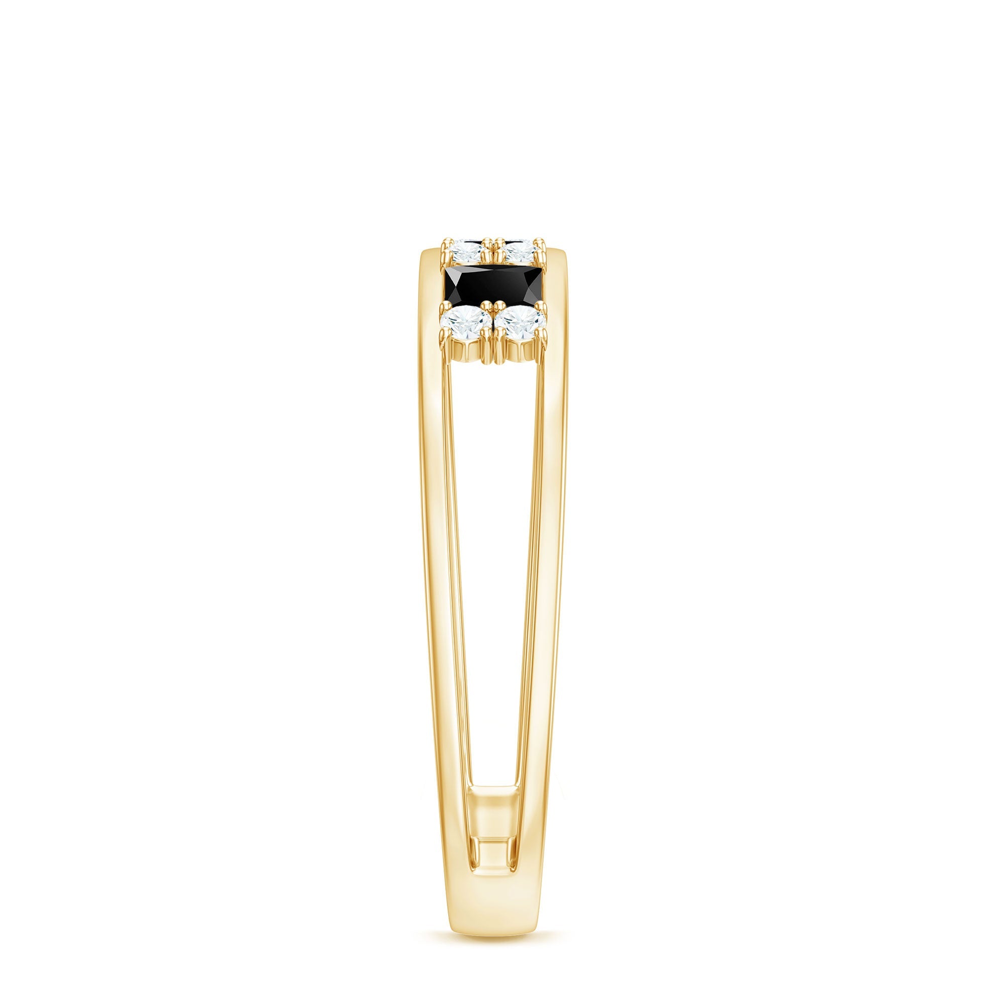 Princess Cut Lab Created Black Diamond Band Ring with Diamond