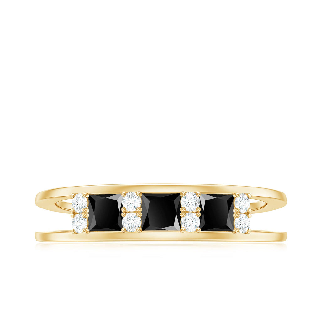 Princess Cut Lab Created Black Diamond Band Ring with Diamond