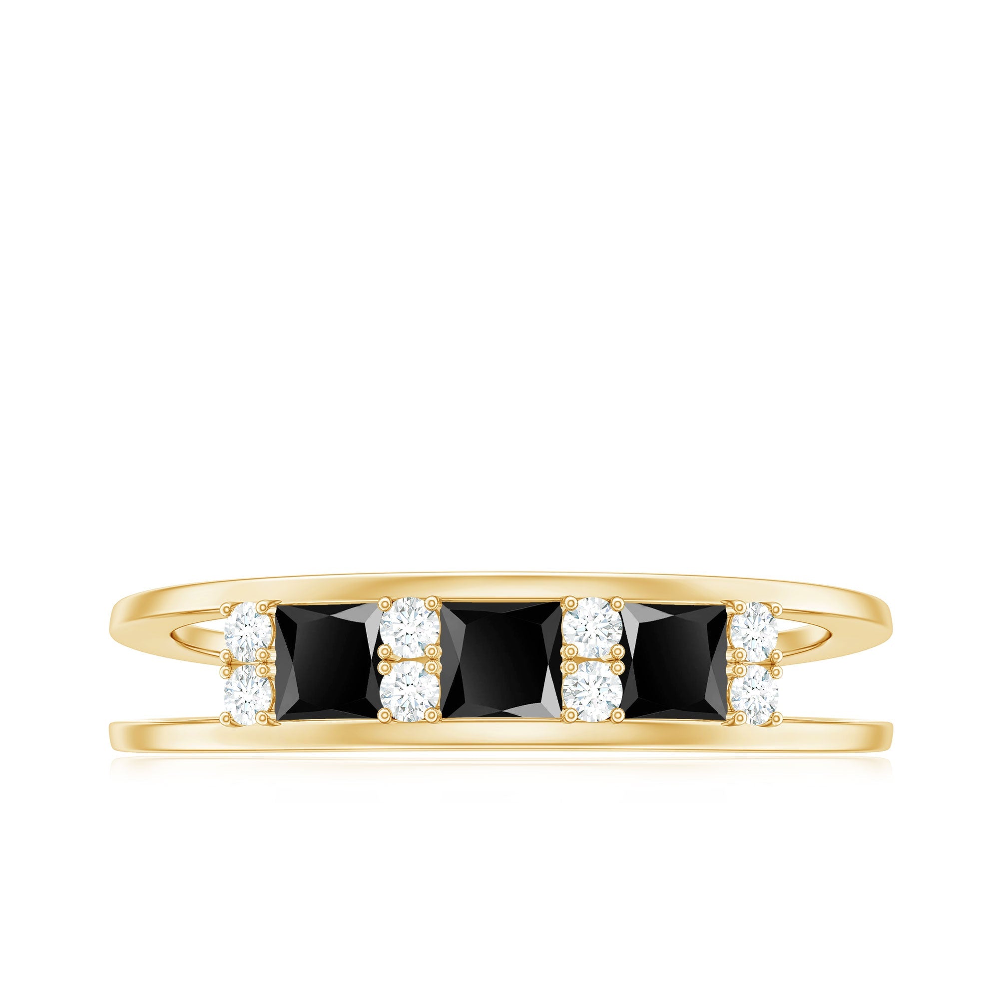 Princess Cut Lab Created Black Diamond Band Ring with Diamond