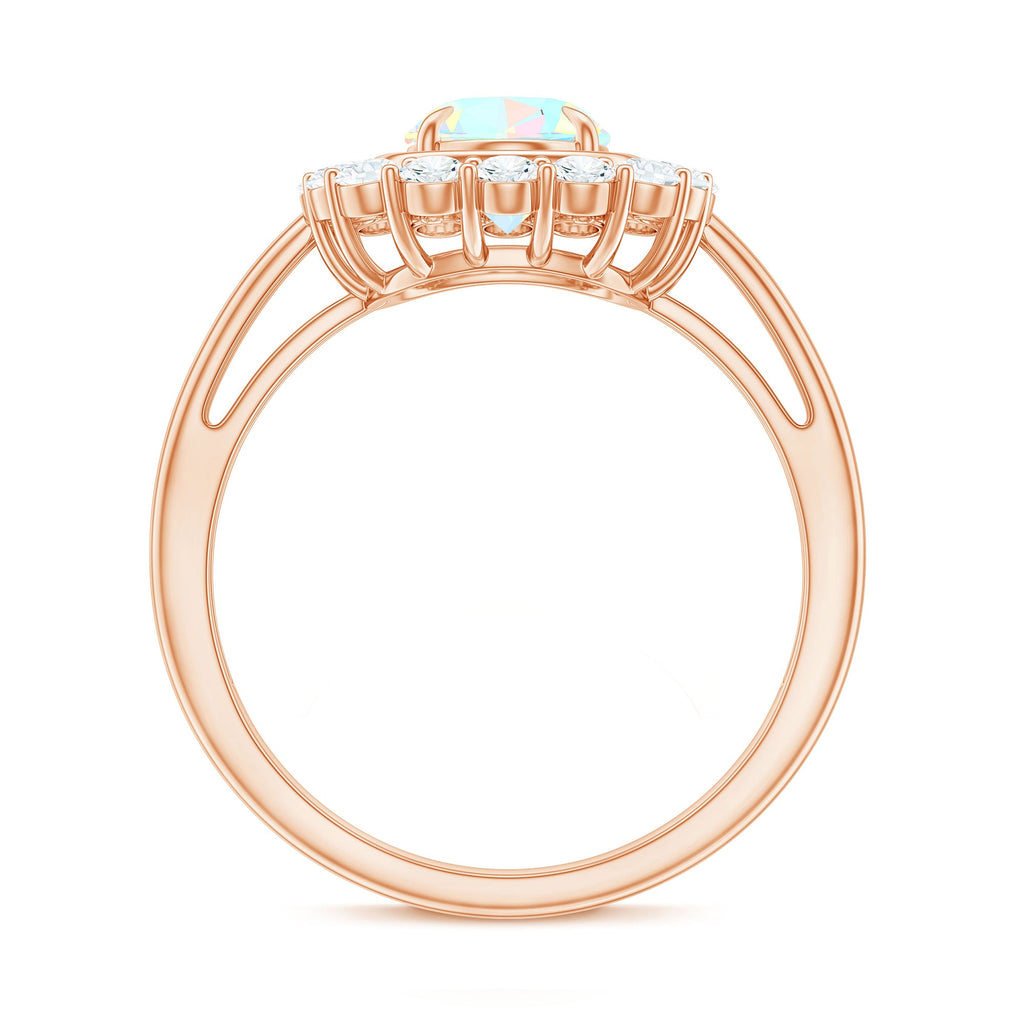 6x8mm Oval Cut Ethiopian Opal Halo Engagement Ring with Moissanite