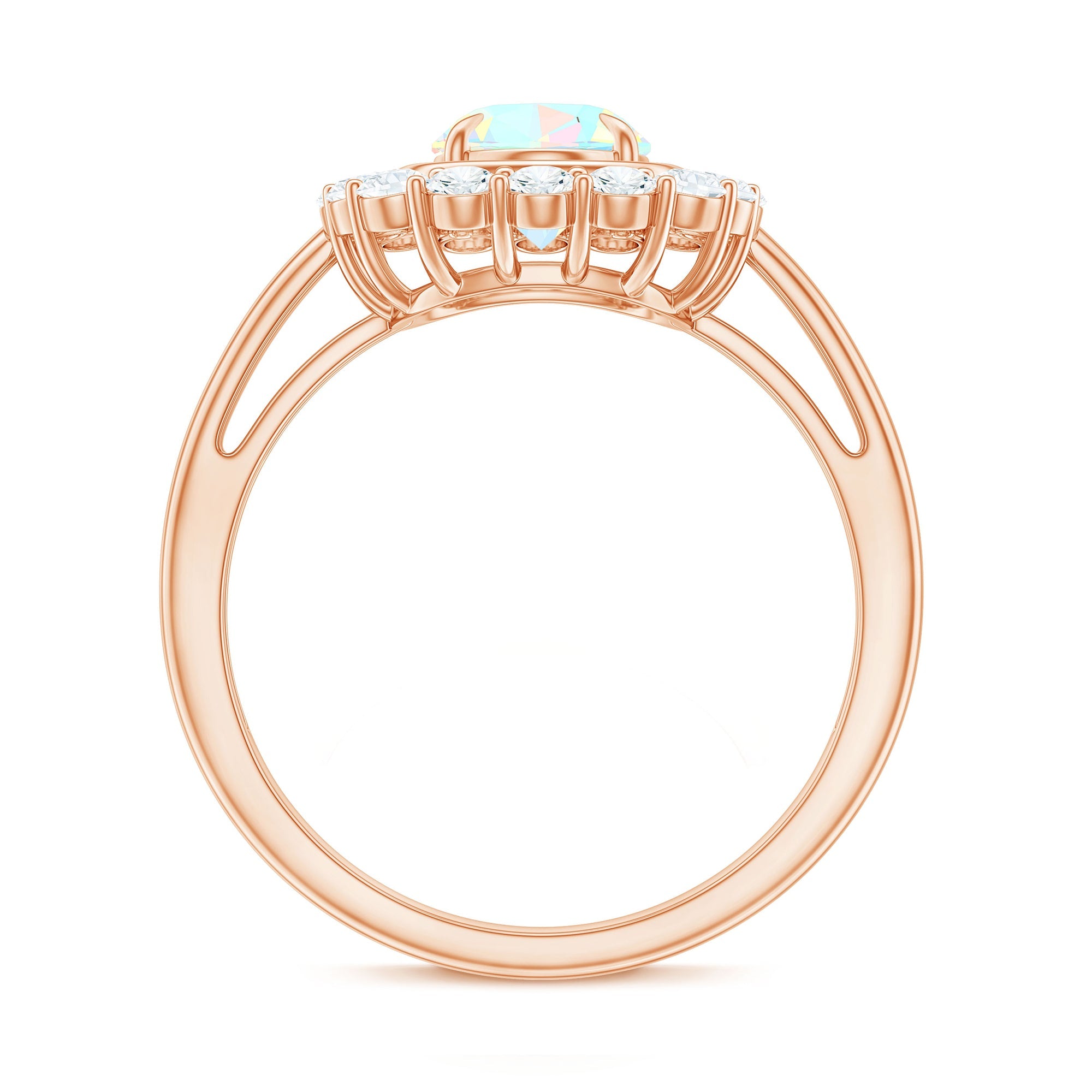 6x8mm Oval Cut Ethiopian Opal Halo Engagement Ring with Moissanite