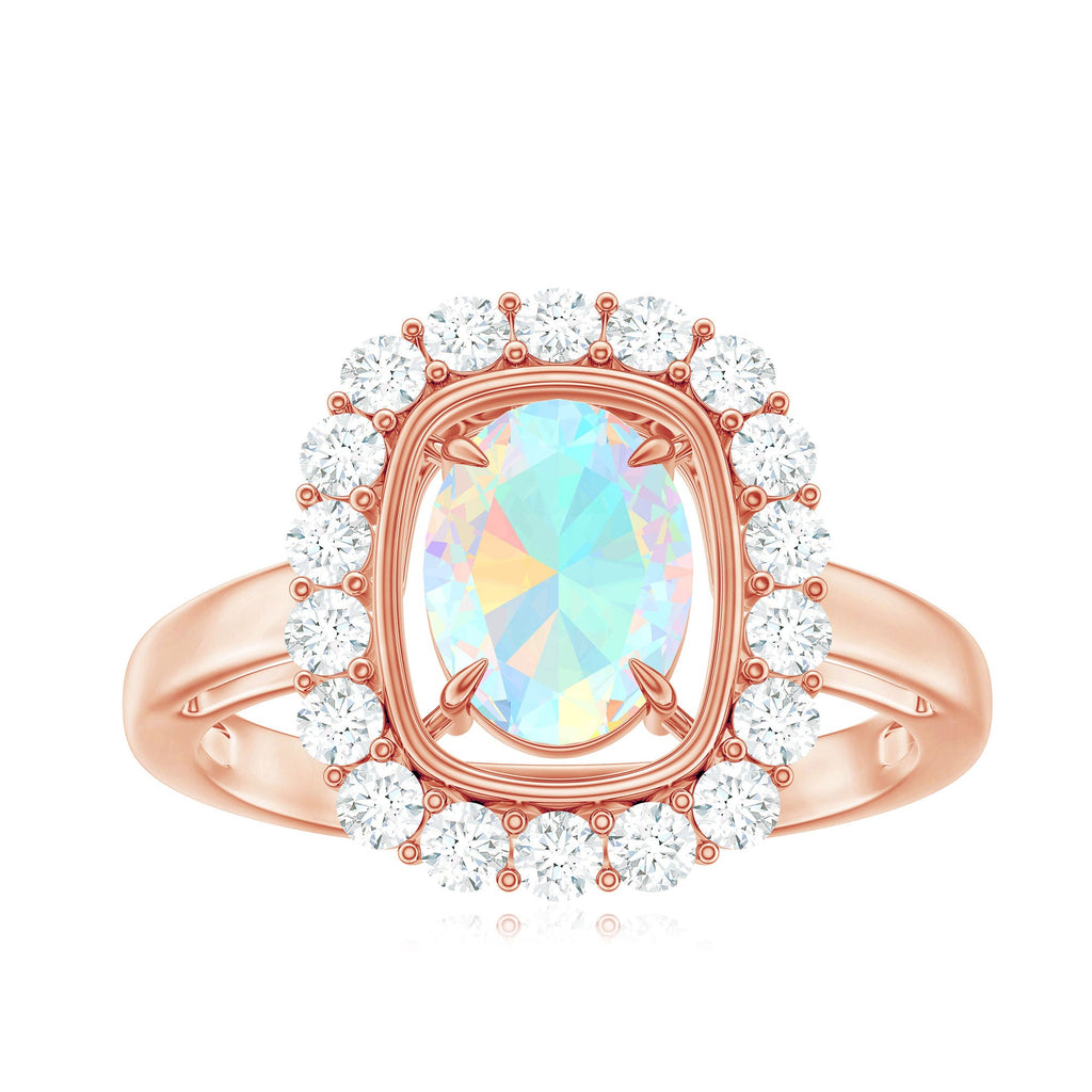 6x8mm Oval Cut Ethiopian Opal Halo Engagement Ring with Moissanite