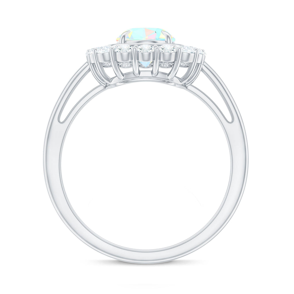 6x8mm Oval Cut Ethiopian Opal Halo Engagement Ring with Moissanite