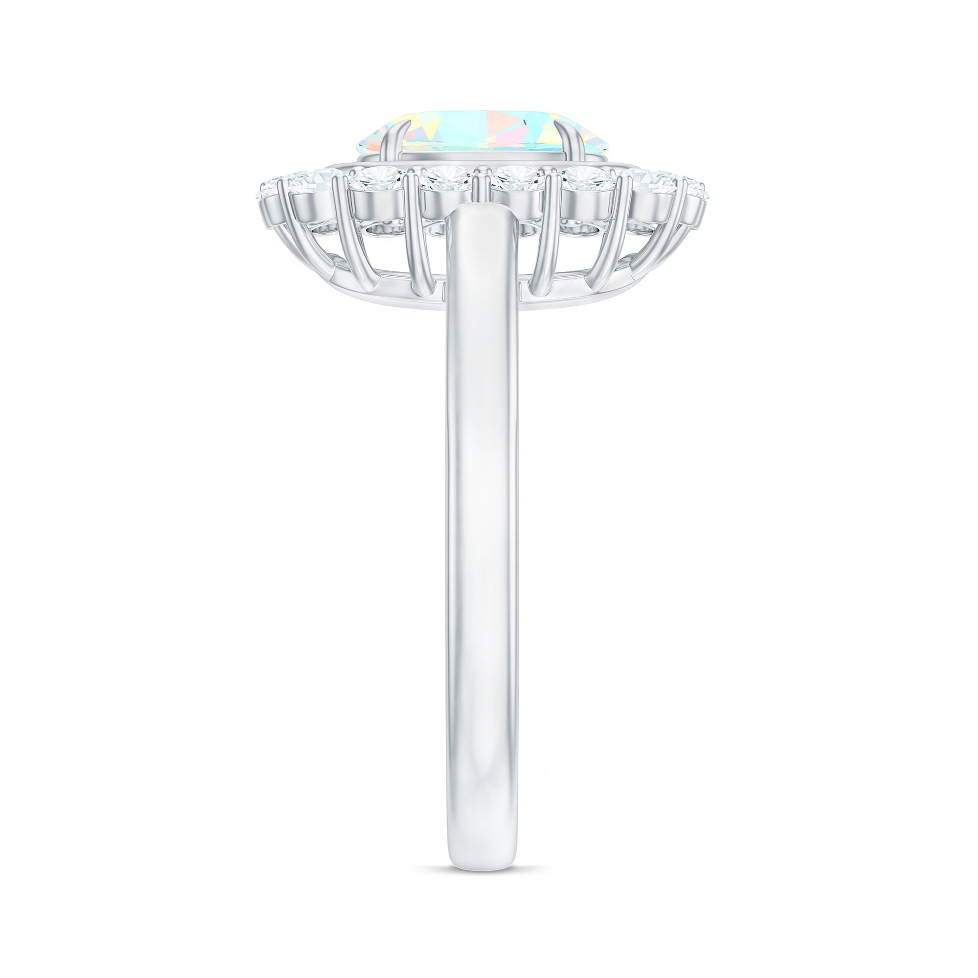 6x8mm Oval Cut Ethiopian Opal Halo Engagement Ring with Moissanite
