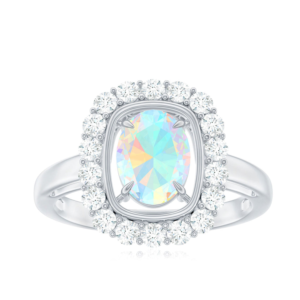 6x8mm Oval Cut Ethiopian Opal Halo Engagement Ring with Moissanite