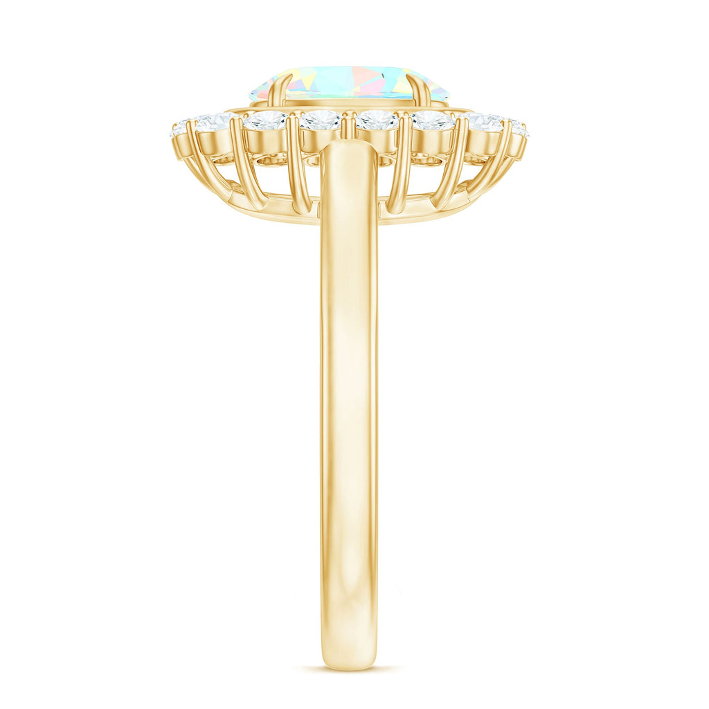 6x8mm Oval Cut Ethiopian Opal Halo Engagement Ring with Moissanite