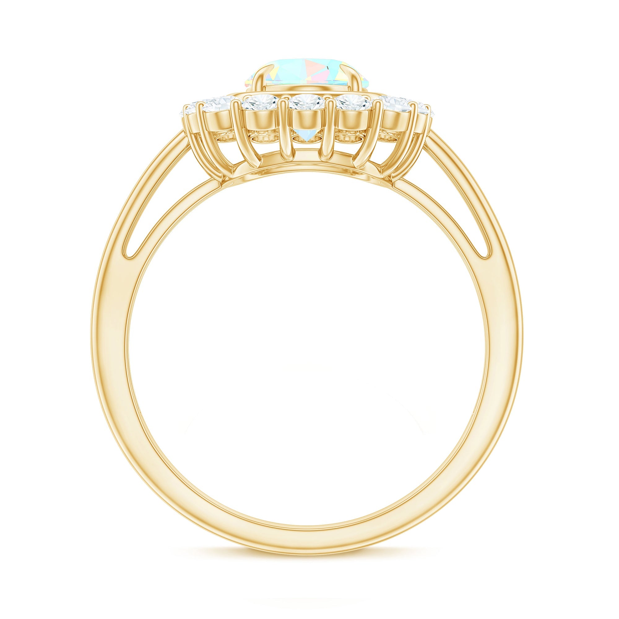 6x8mm Oval Cut Ethiopian Opal Halo Engagement Ring with Moissanite