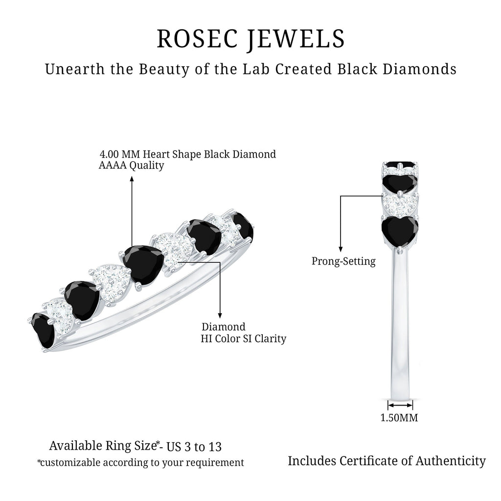 3/4 CT Created Black Diamond Heart Half Eternity Ring with Diamond