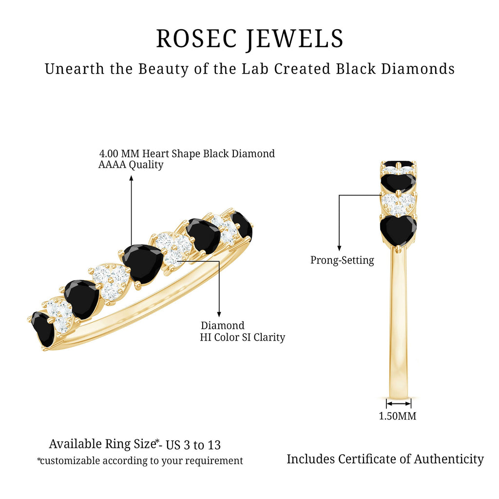 3/4 CT Created Black Diamond Heart Half Eternity Ring with Diamond