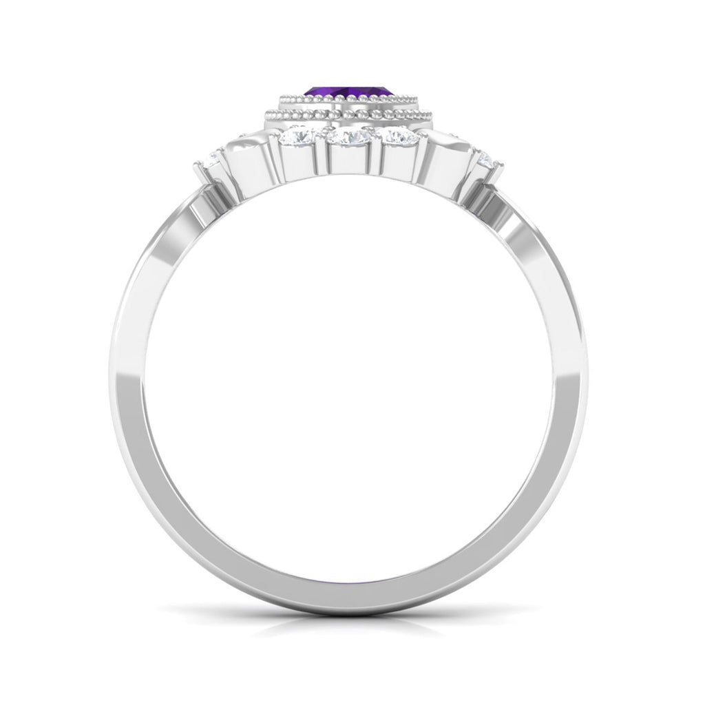 1.5 CT Vintage Inspired Oval Amethyst Engagement Ring with Diamond