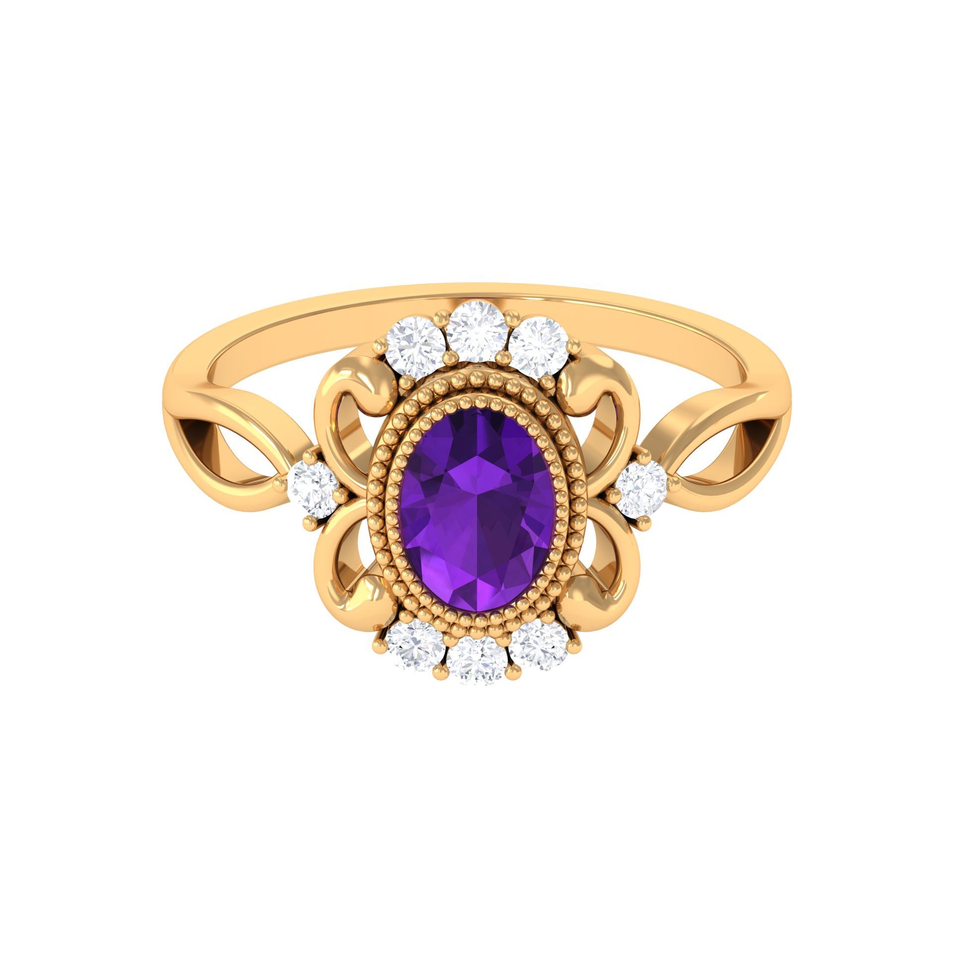 1.5 CT Vintage Inspired Oval Amethyst Engagement Ring with Diamond