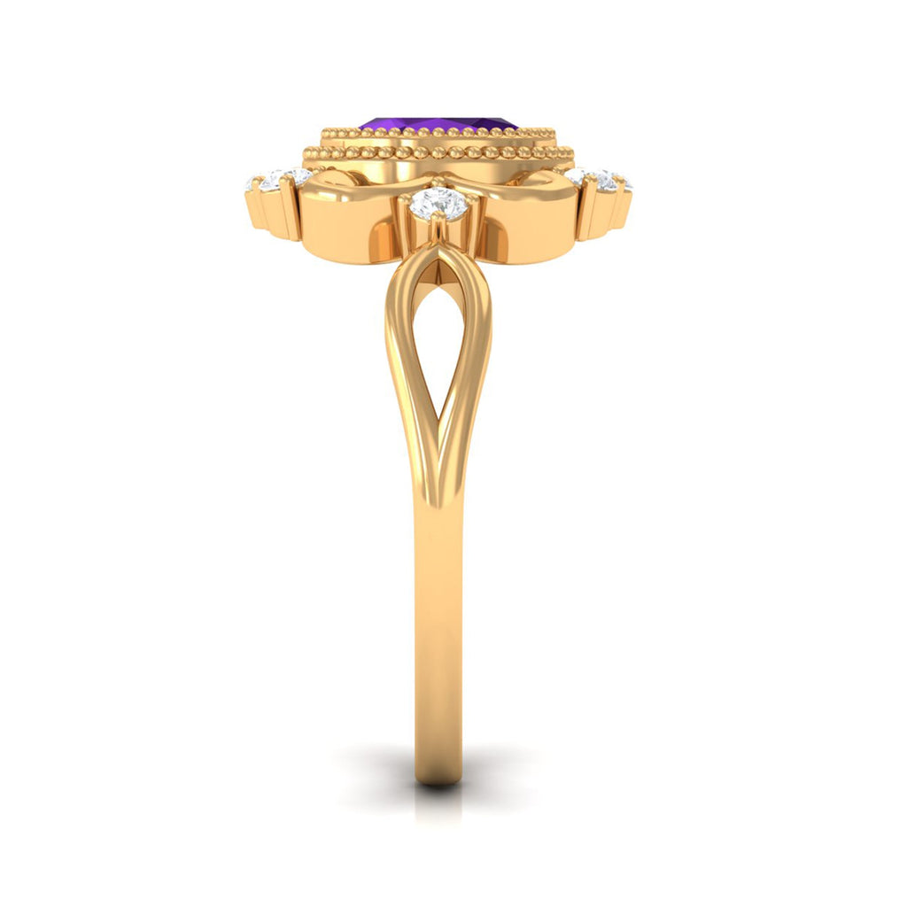 1.5 CT Vintage Inspired Oval Amethyst Engagement Ring with Diamond