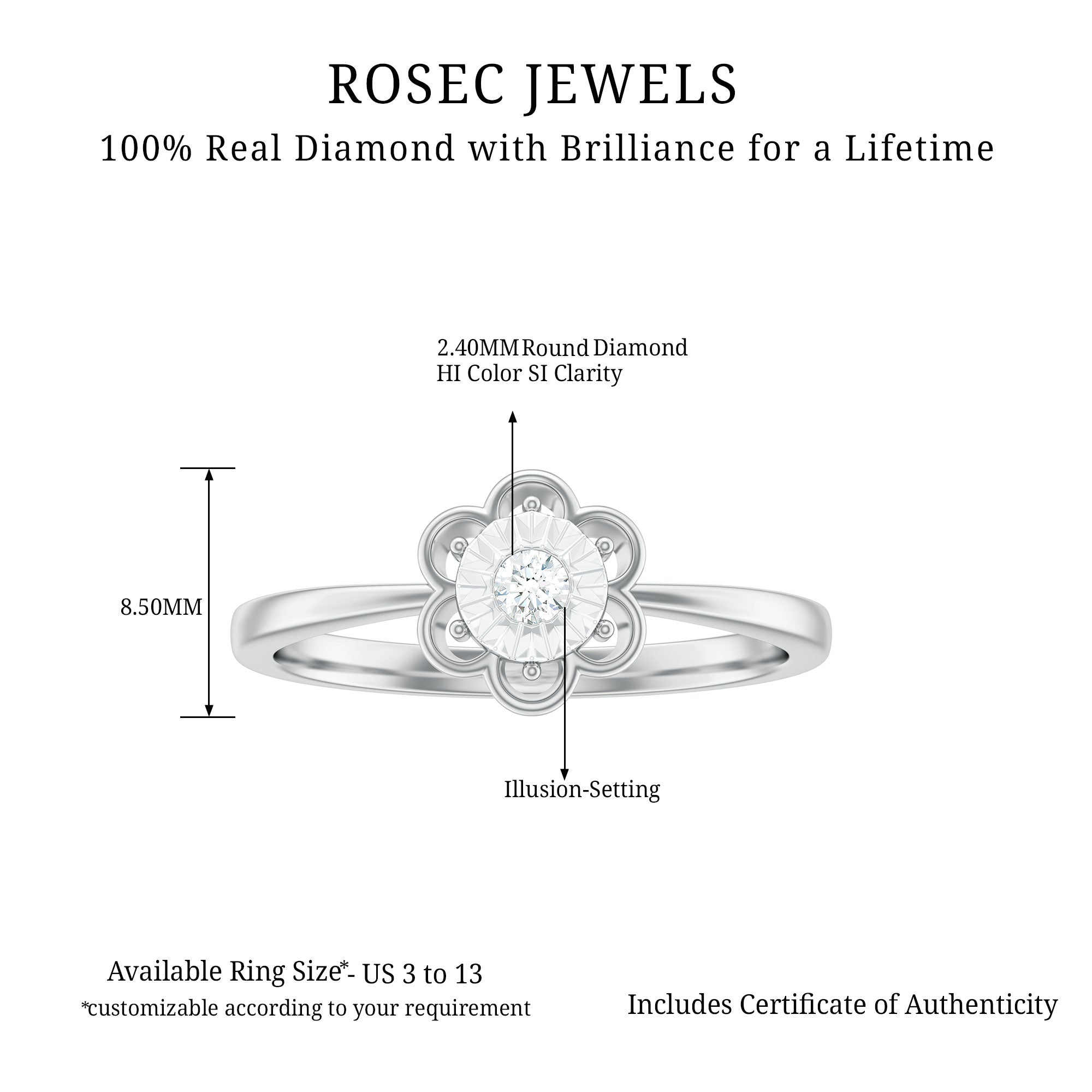 Miracle Plate Real Diamond Flower Promise Ring