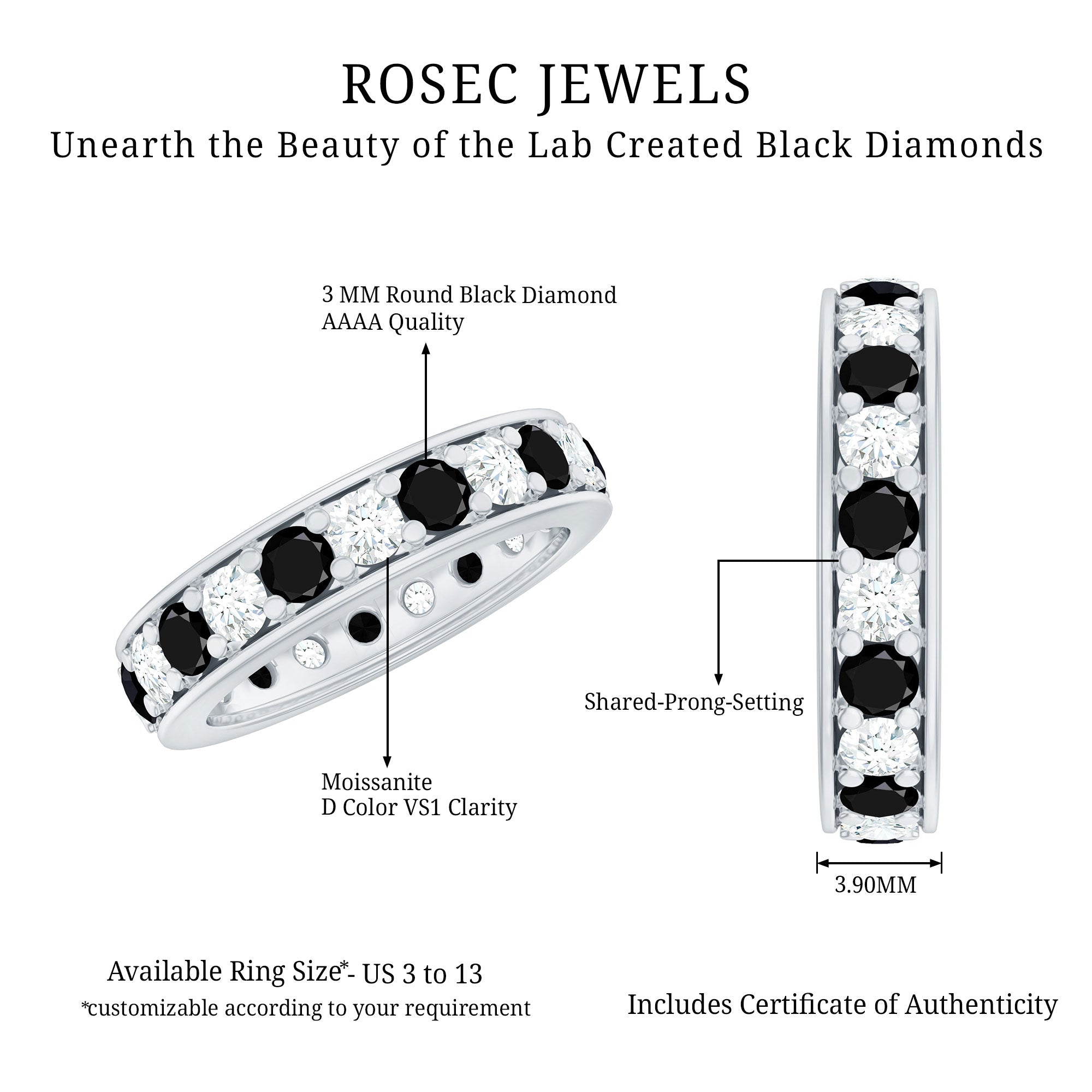 Lab Grown Black Diamond and Moissanite Full Eternity Band