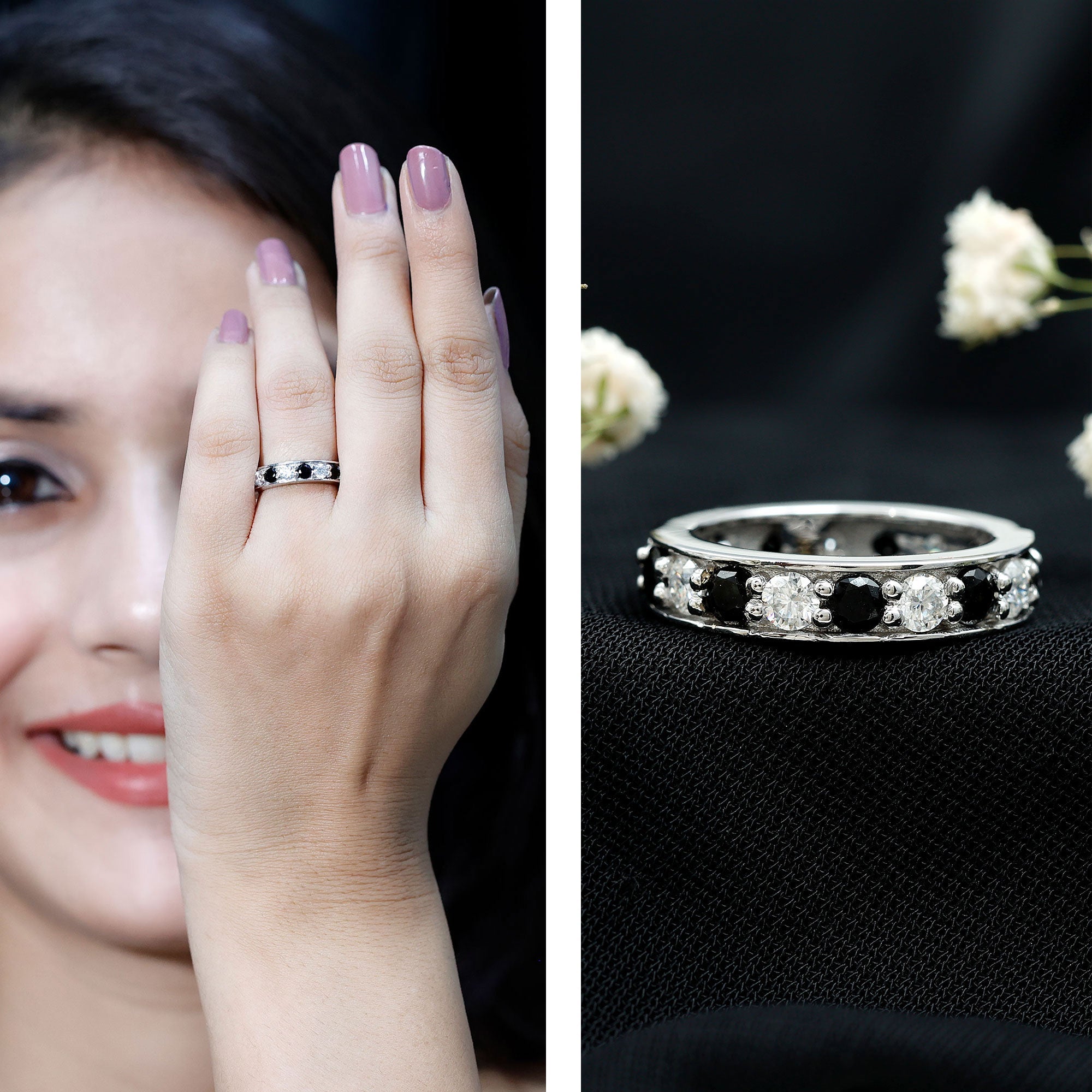 Lab Grown Black Diamond and Moissanite Full Eternity Band