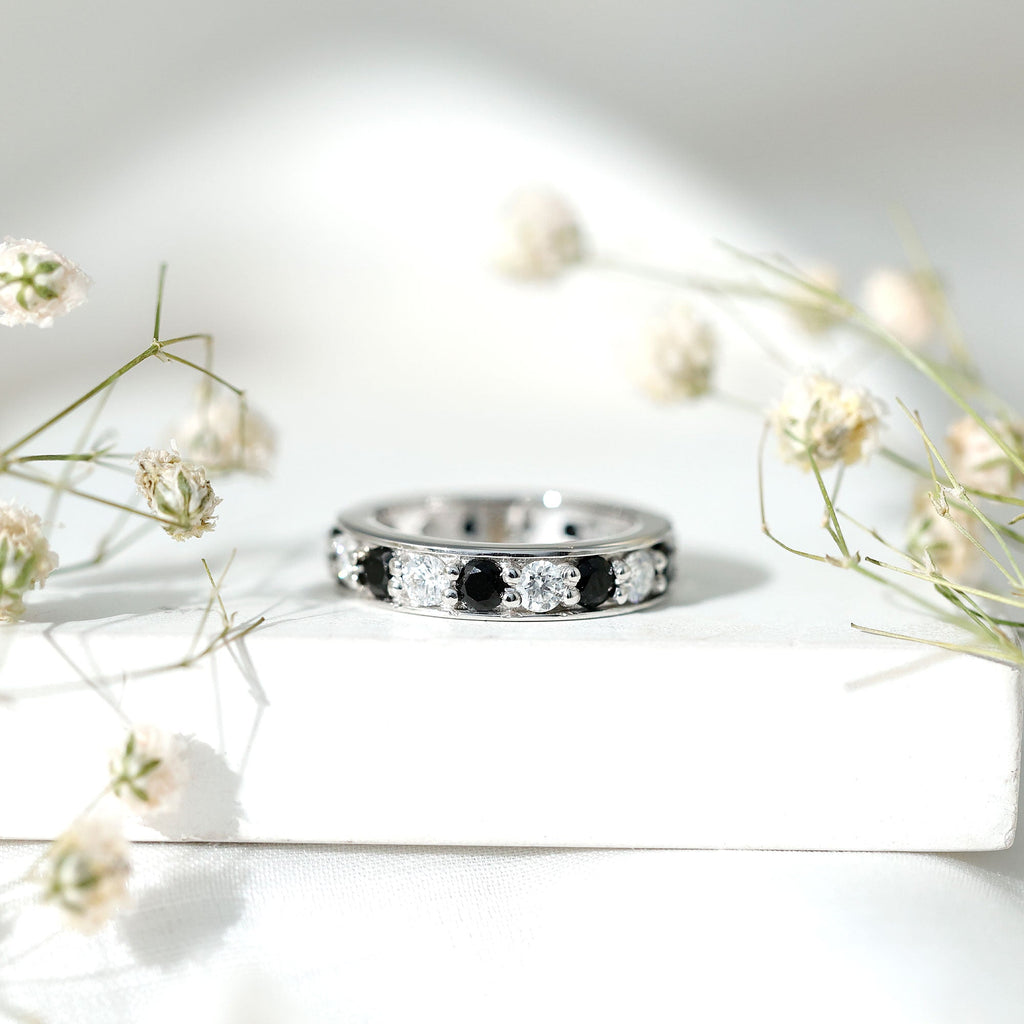 Lab Grown Black Diamond and Moissanite Full Eternity Band