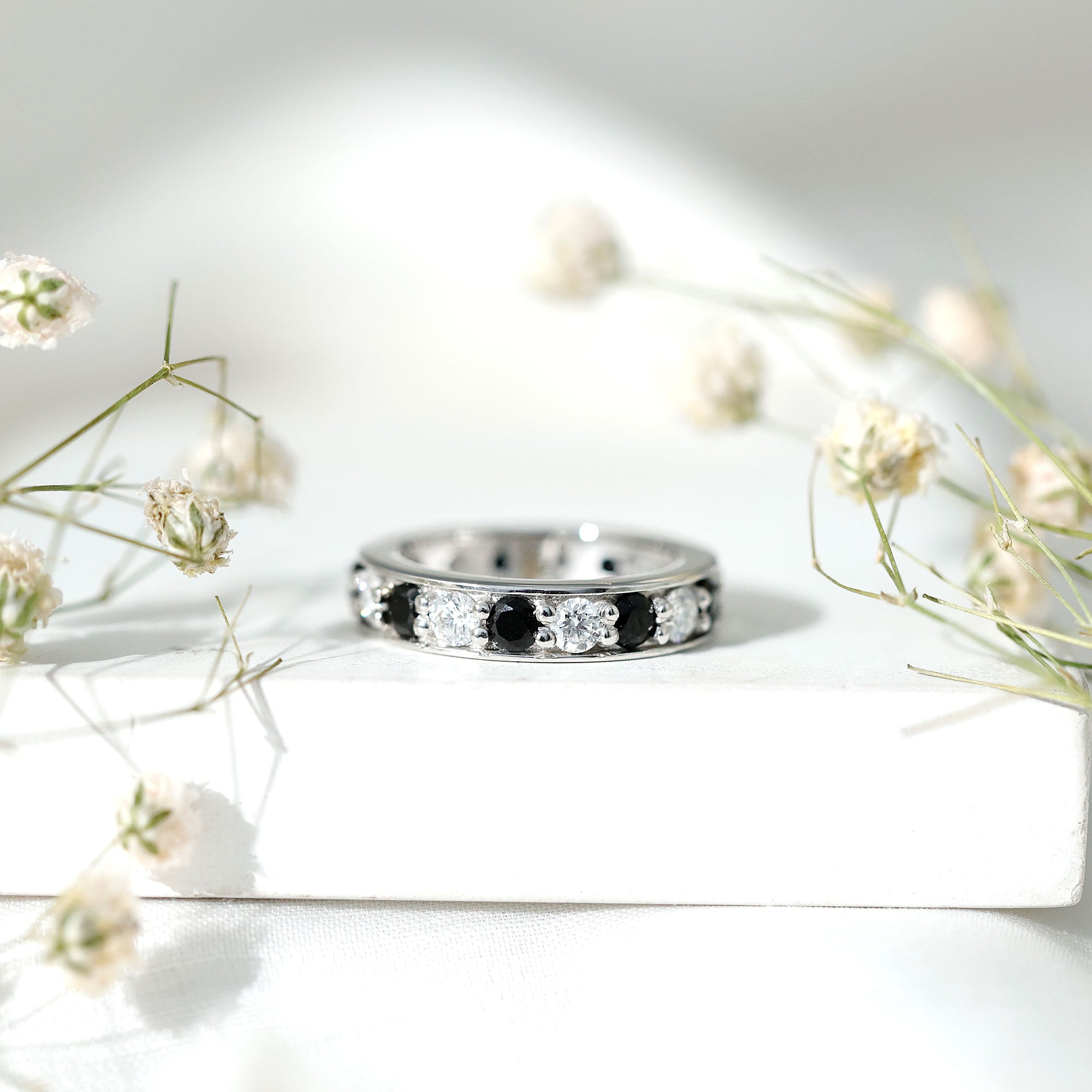 Lab Grown Black Diamond and Moissanite Full Eternity Band