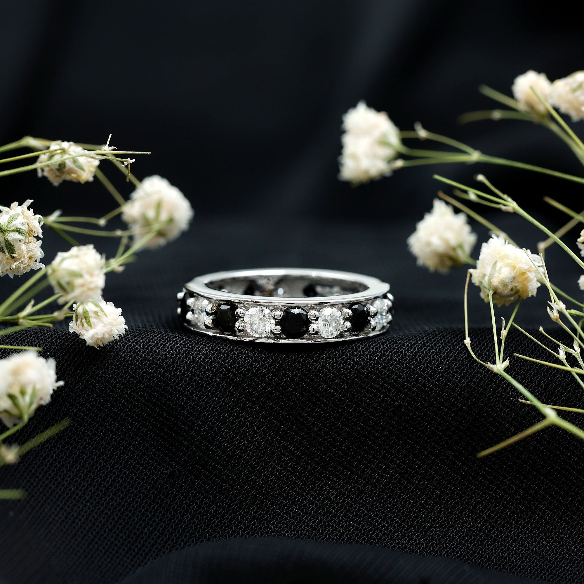 Lab Grown Black Diamond and Moissanite Full Eternity Band