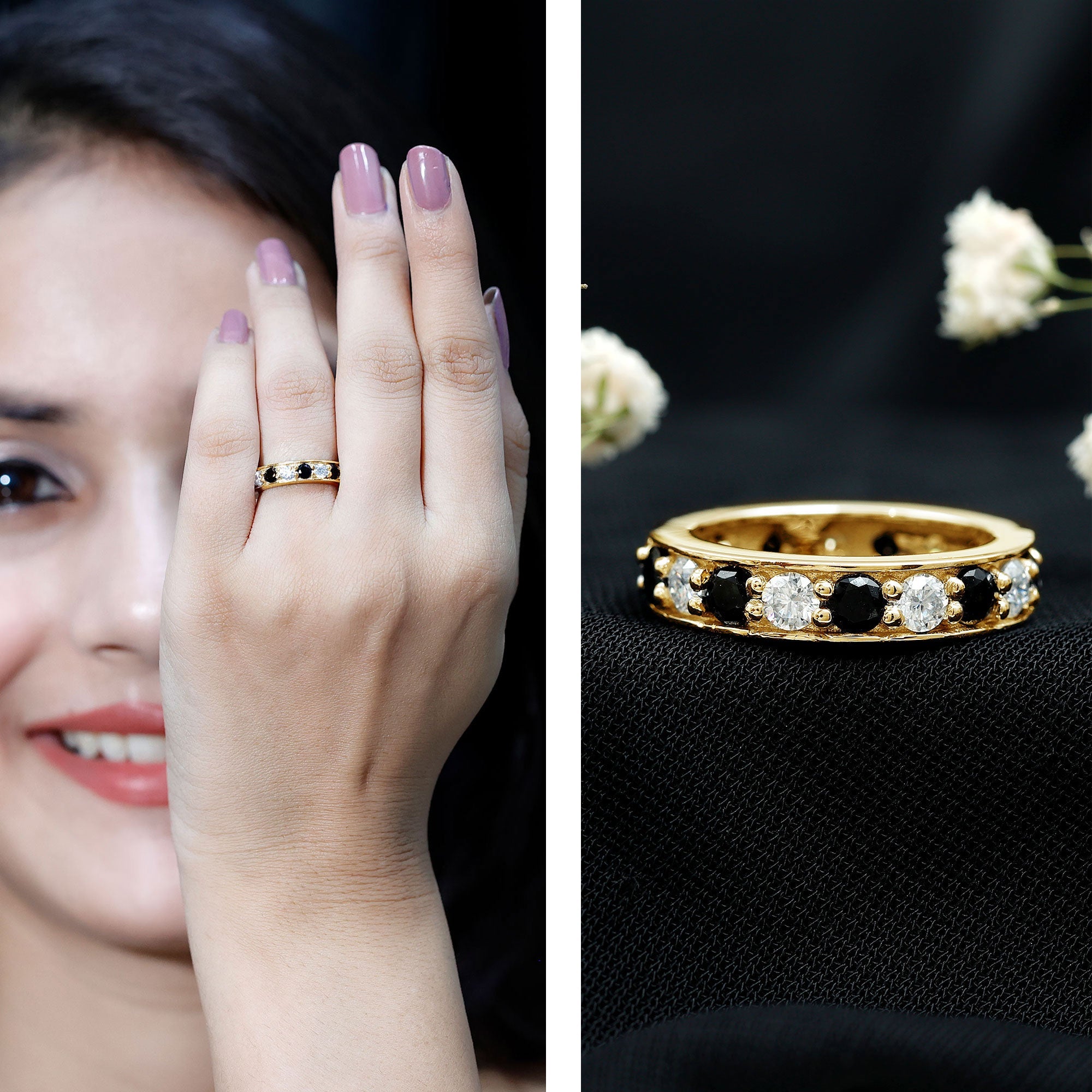 Lab Grown Black Diamond and Moissanite Full Eternity Band