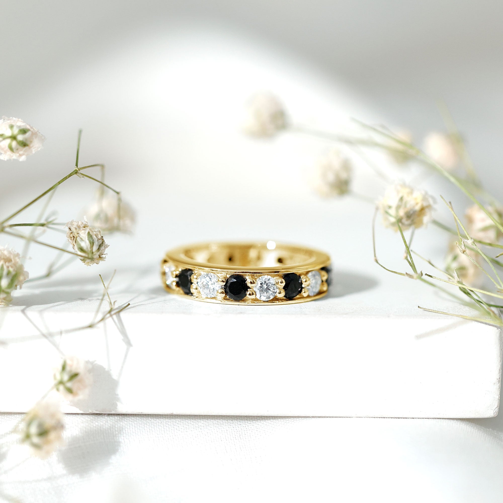 Lab Grown Black Diamond and Moissanite Full Eternity Band