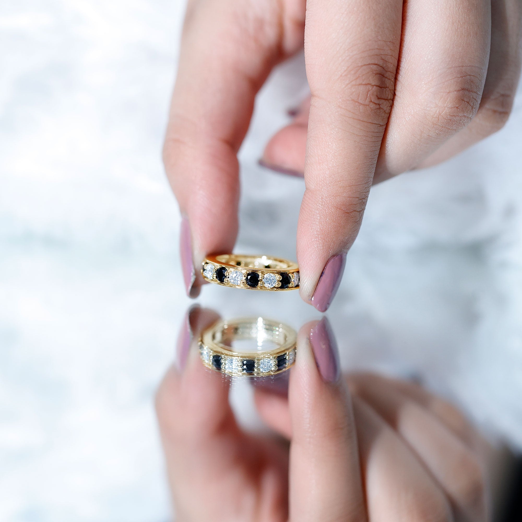 Lab Grown Black Diamond and Moissanite Full Eternity Band
