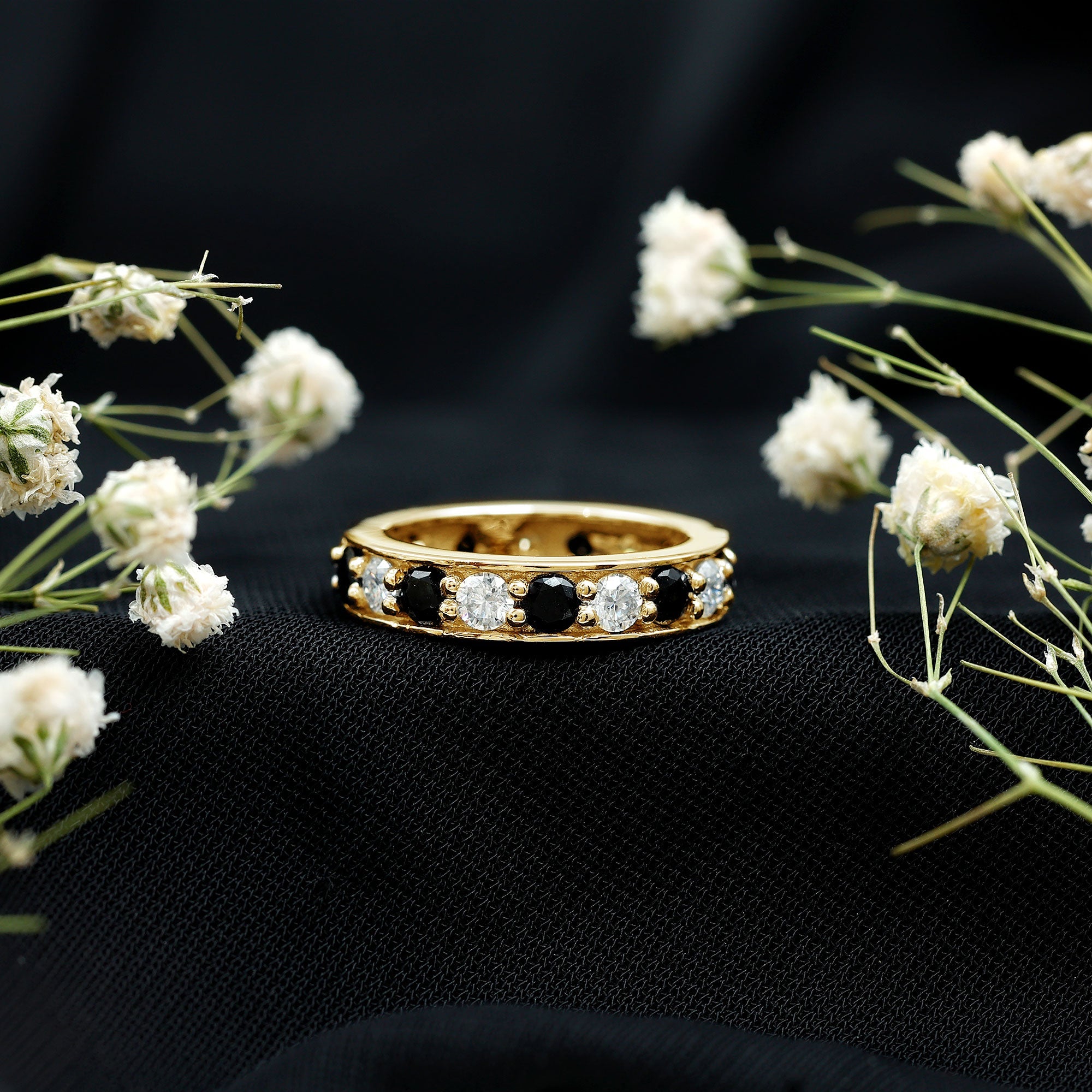 Lab Grown Black Diamond and Moissanite Full Eternity Band