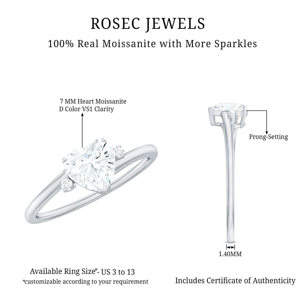 Solitaire Moissanite Heart Engagement Ring in Prong Setting