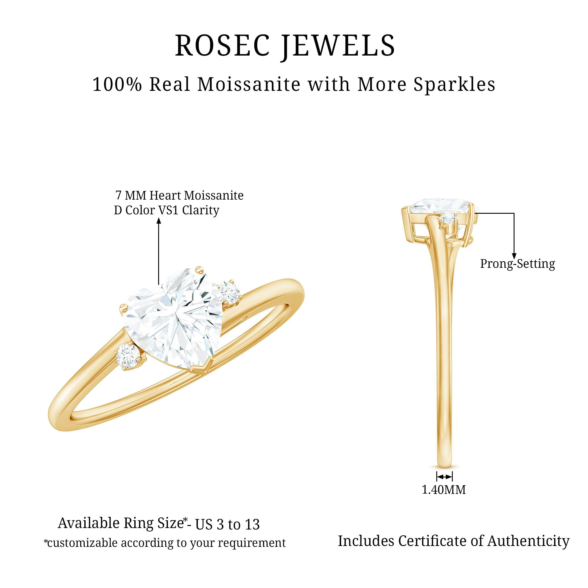 Solitaire Moissanite Heart Engagement Ring in Prong Setting