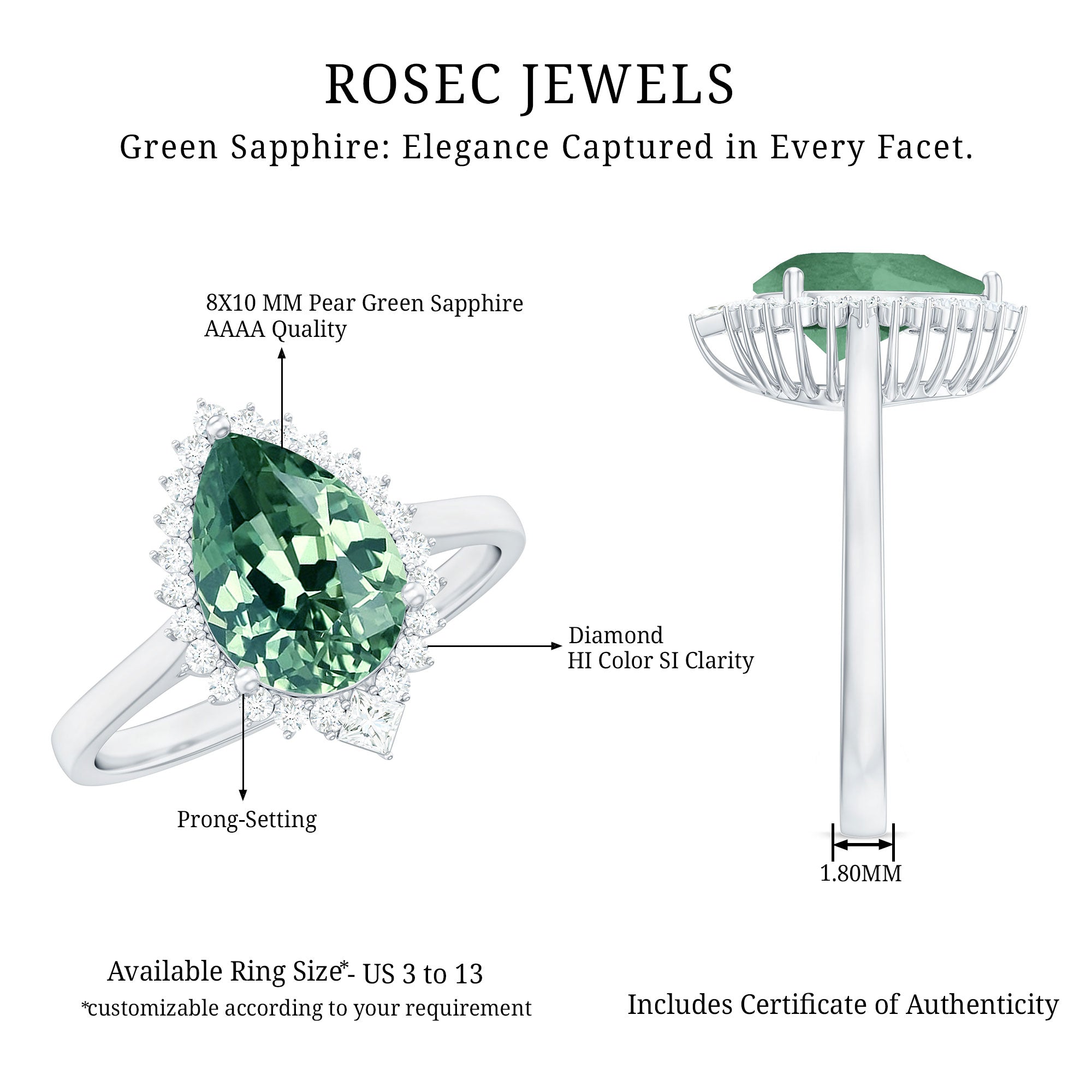 Cocktail Engagement Ring with Created Green Sapphire and Diamond Halo