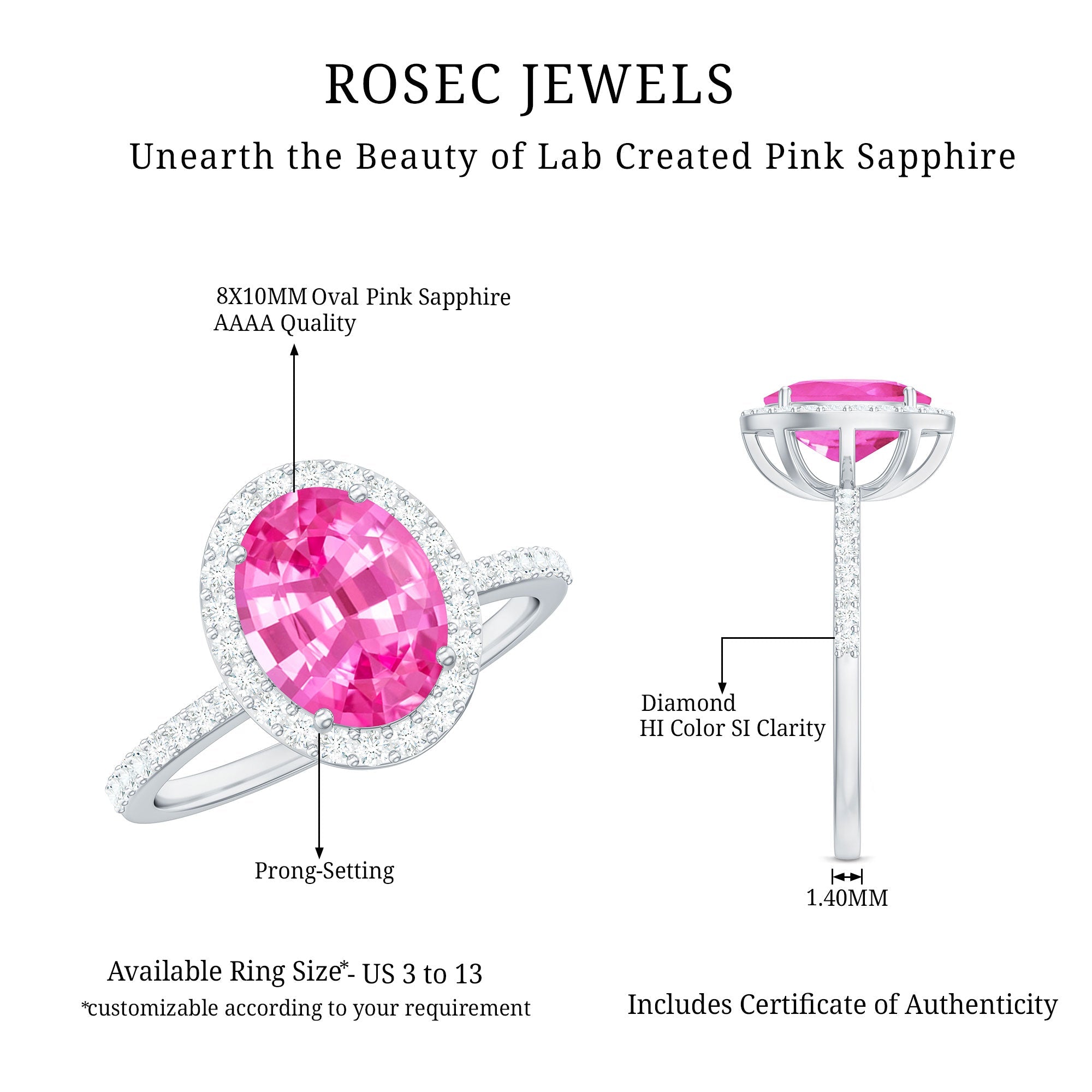 Oval Cut Created Pink Sapphire and Diamond Halo Ring