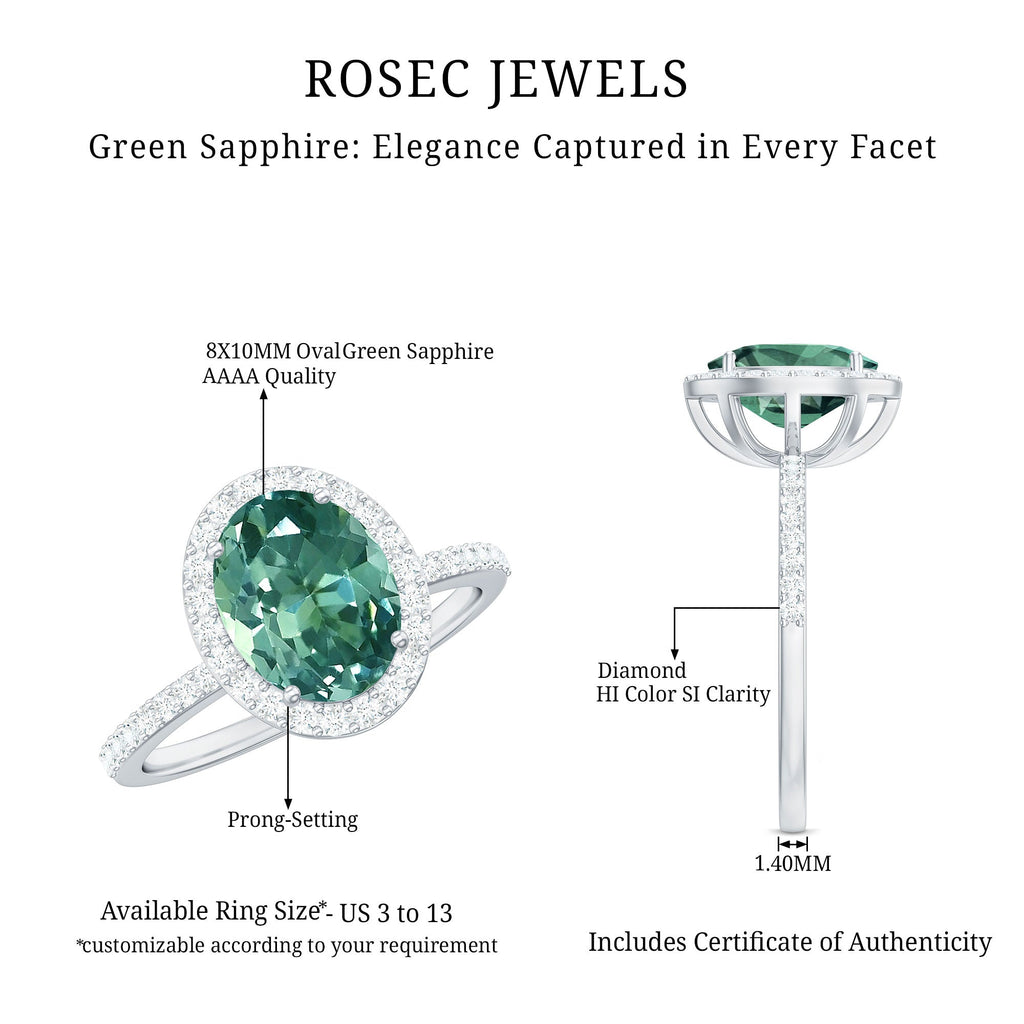 Oval Cut Created Green Sapphire and Diamond Halo Ring