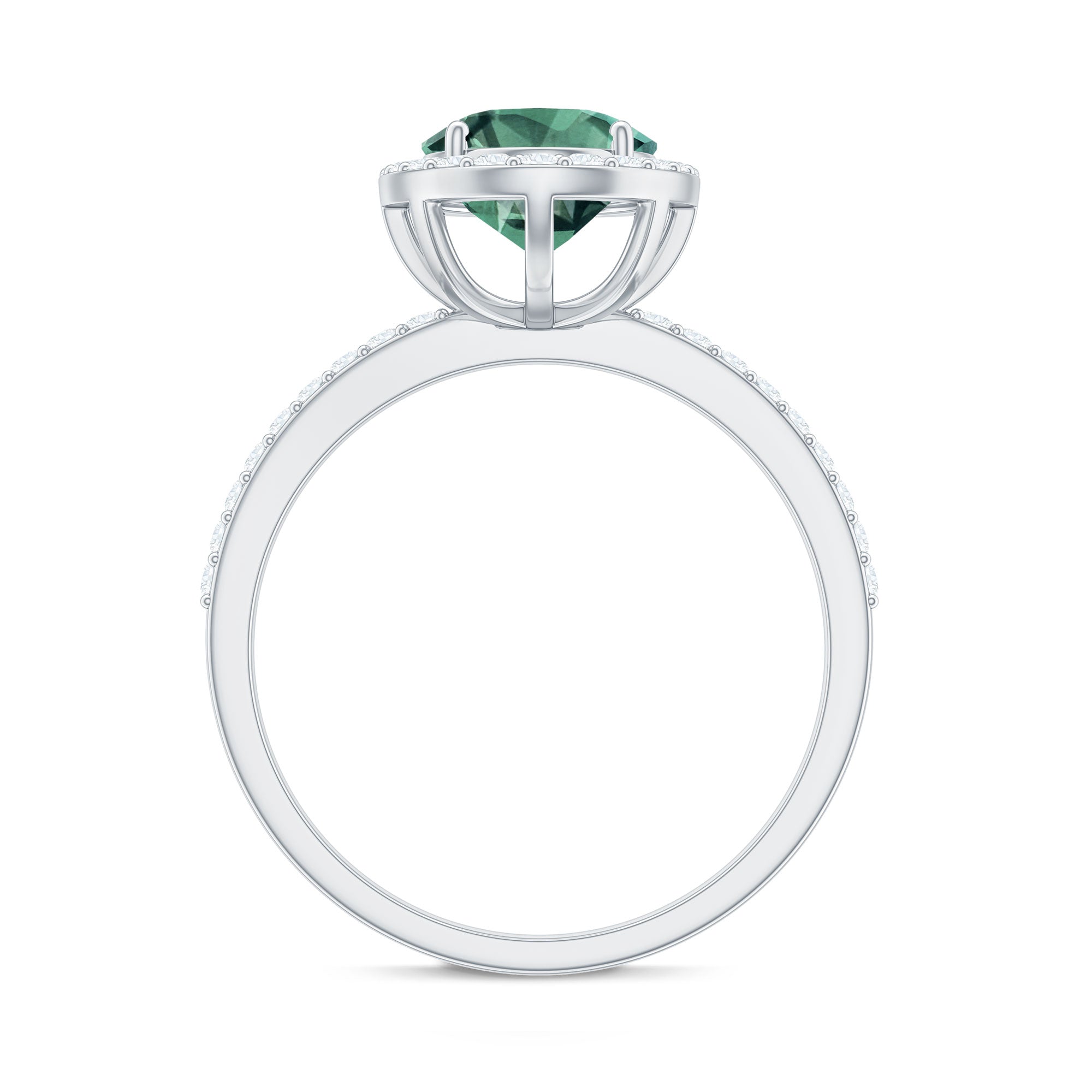 Oval Cut Created Green Sapphire and Diamond Halo Ring