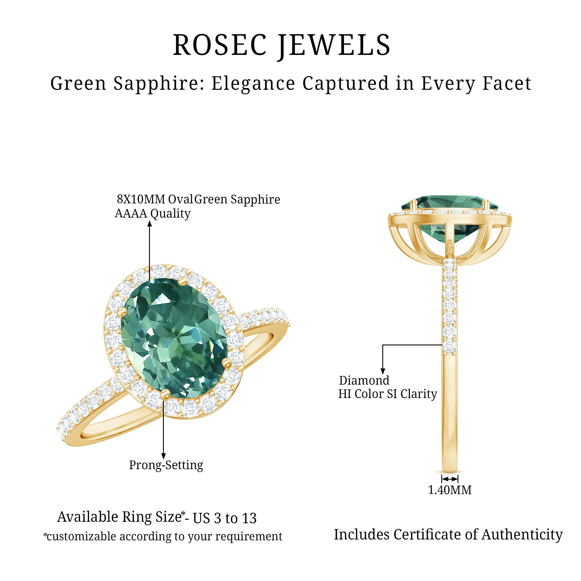 Oval Cut Created Green Sapphire and Diamond Halo Ring