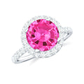 2.25 Carat Round Lab Grown Pink Sapphire and Diamond Engagement Ring
