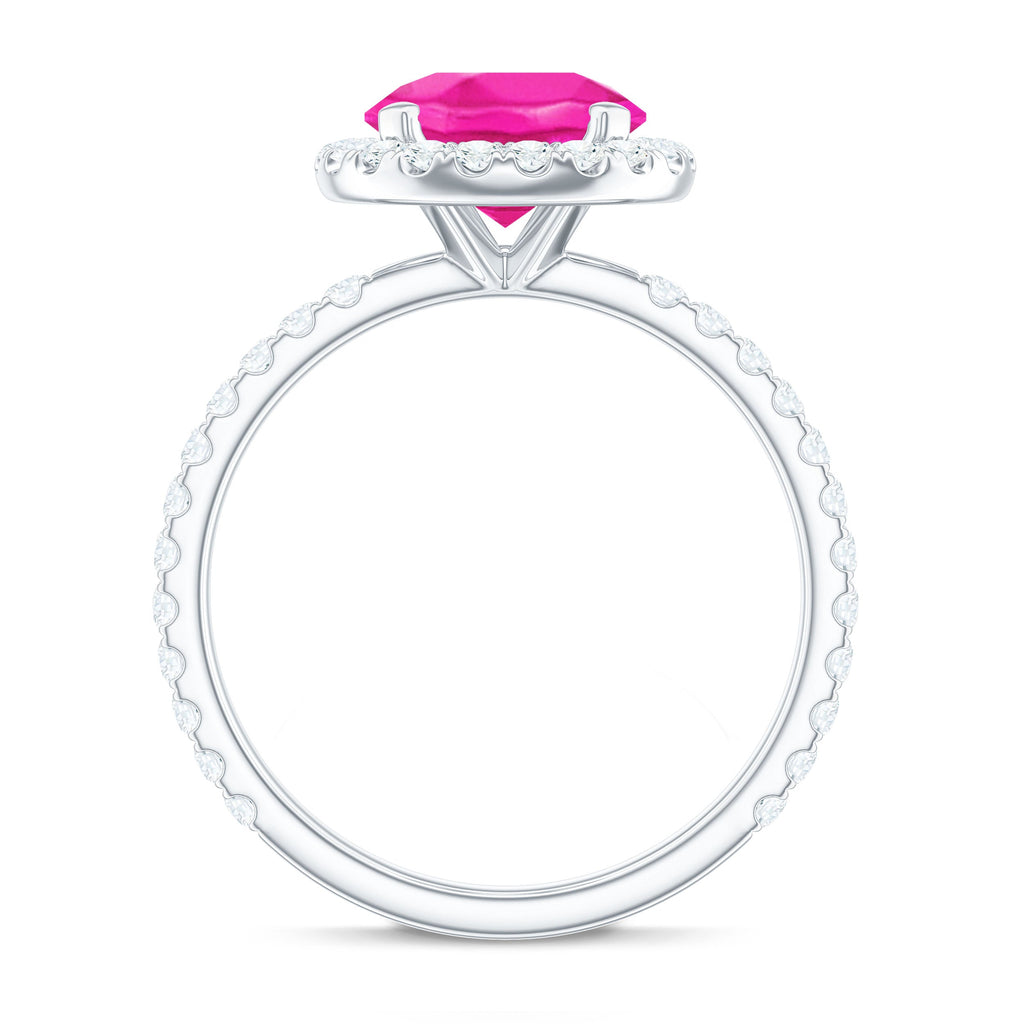 2.25 Carat Round Lab Grown Pink Sapphire and Diamond Engagement Ring