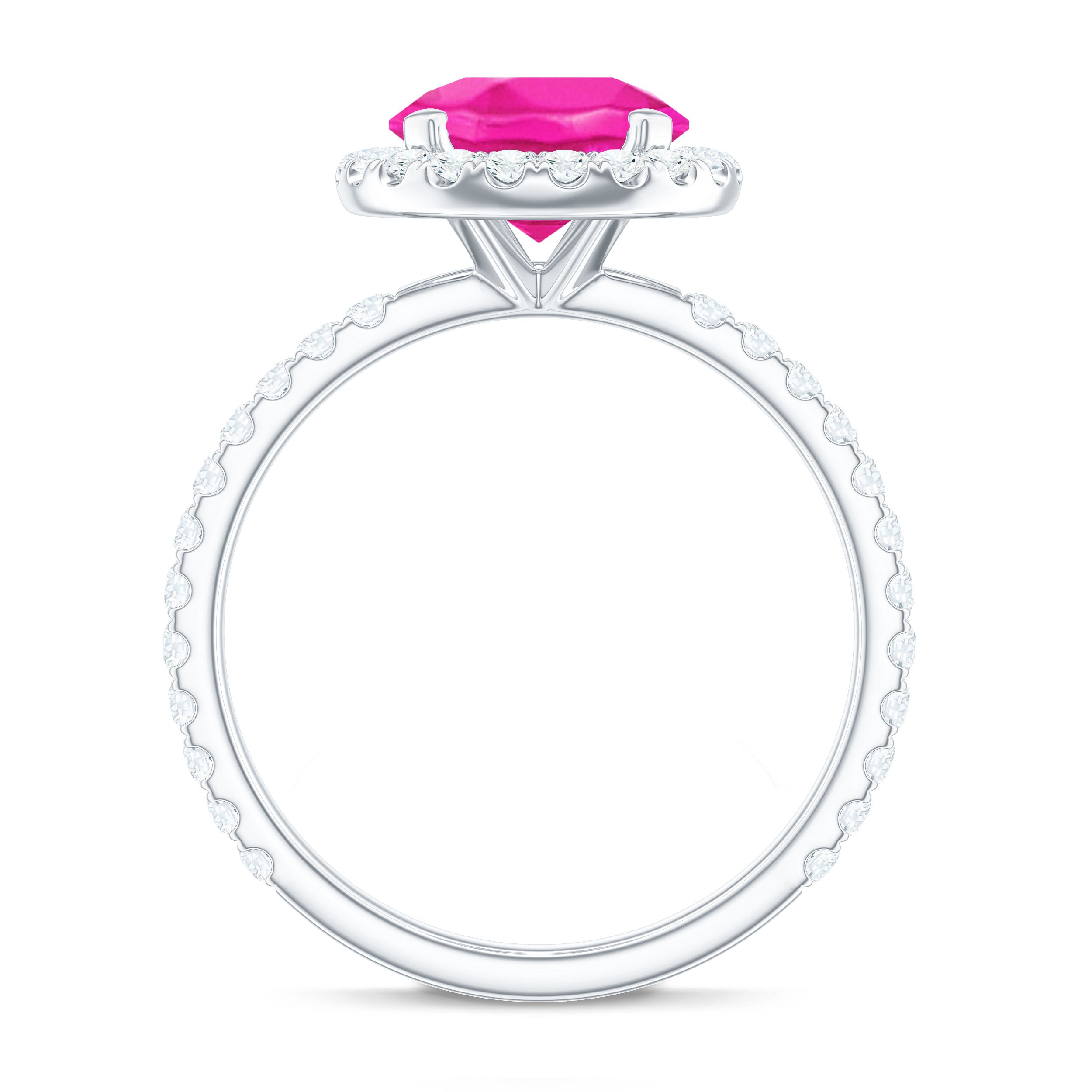 2.25 Carat Round Lab Grown Pink Sapphire and Diamond Engagement Ring