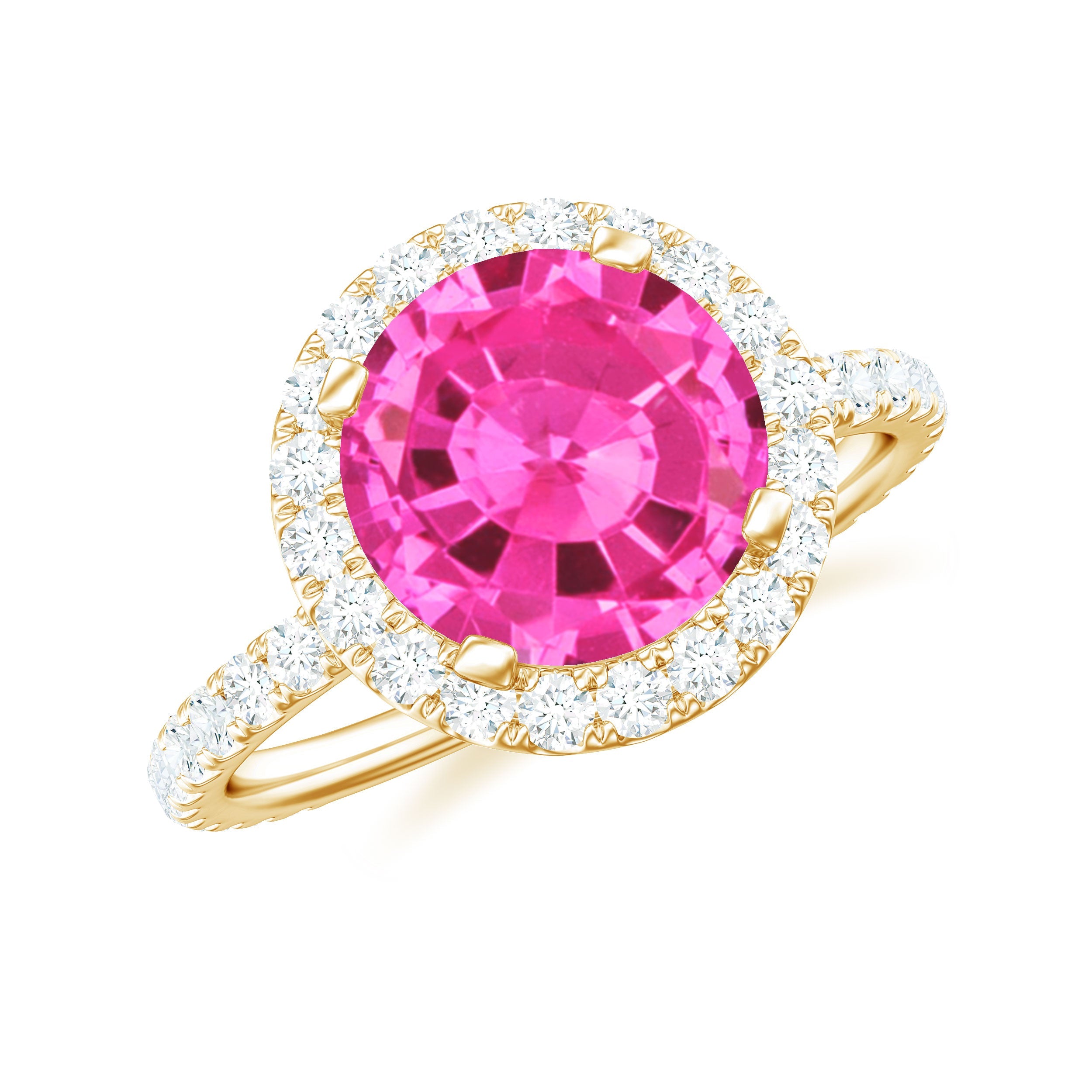2.25 Carat Round Lab Grown Pink Sapphire and Diamond Engagement Ring
